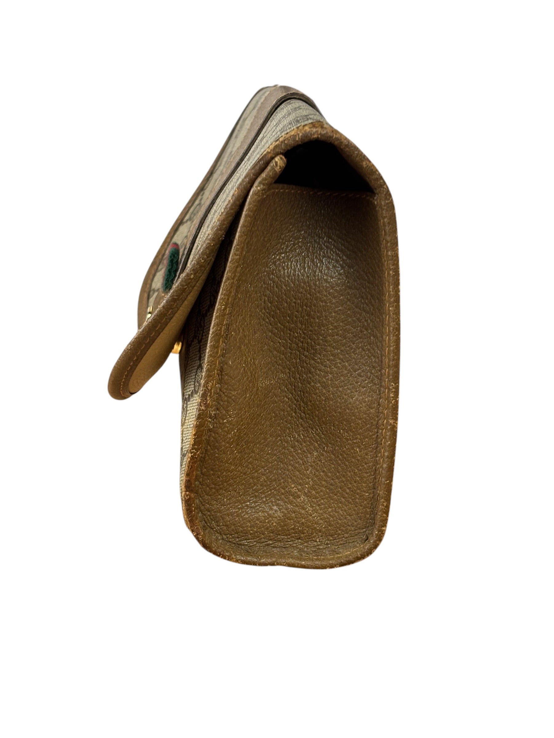 Gucci Brown Leather Trim GG Accessory Collection Clutch