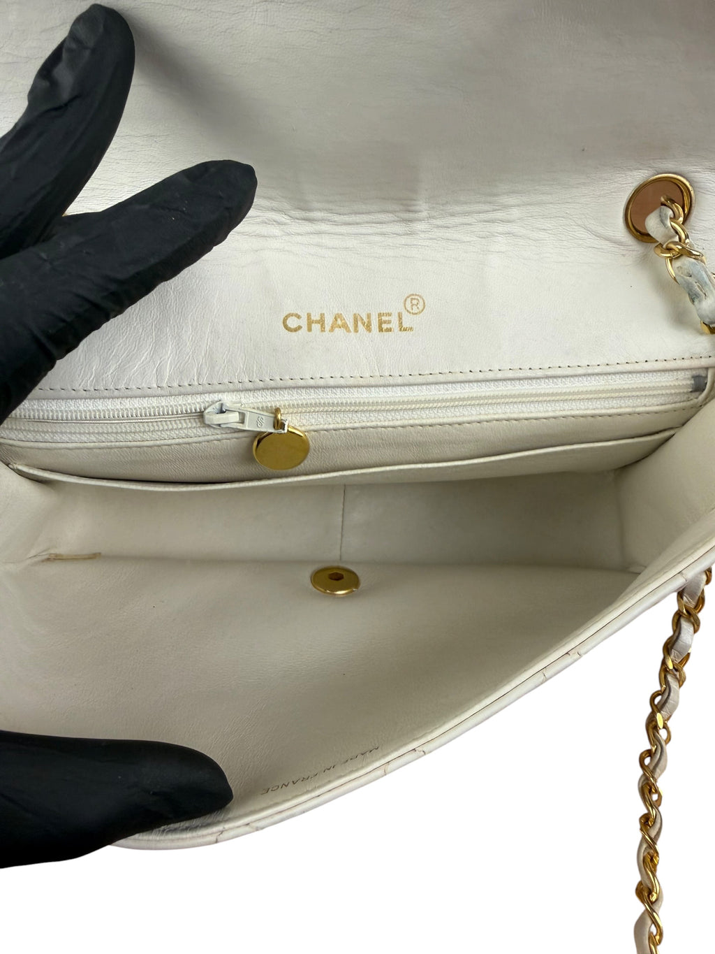 Chanel Vintage White Leather Diana Flap Shoulder Bag 1989