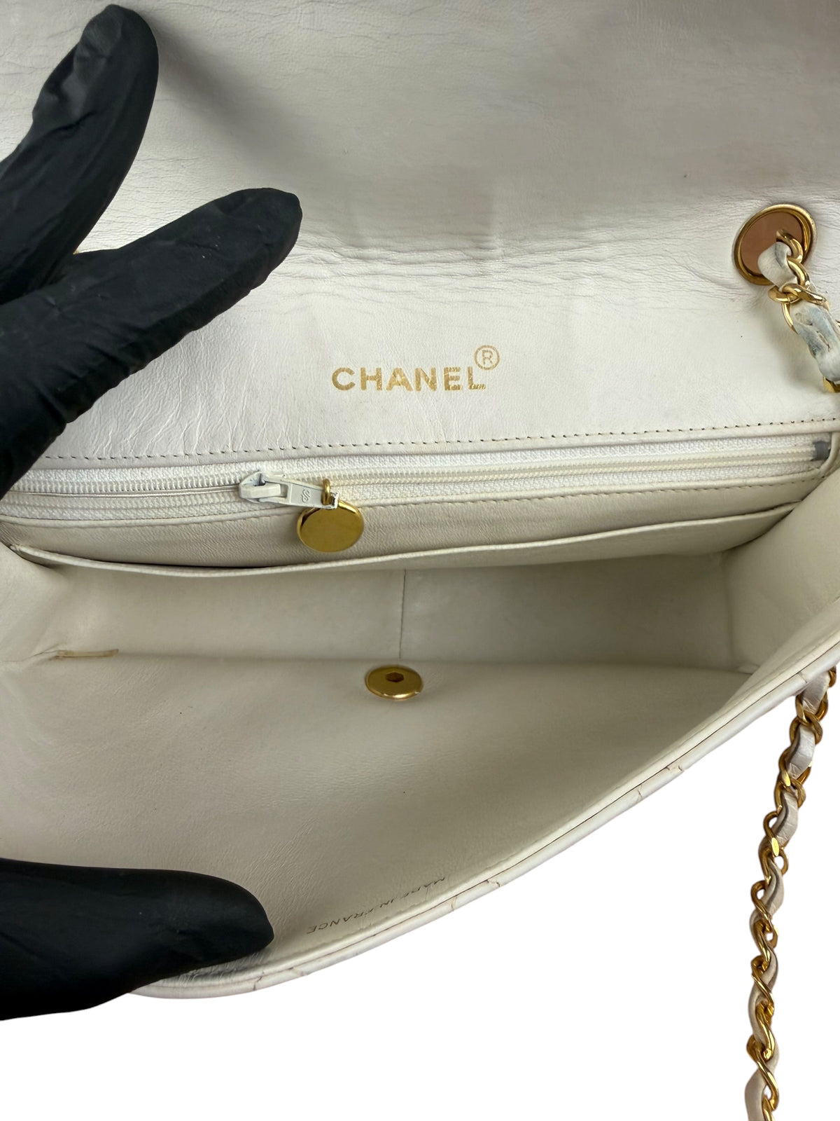 Chanel Vintage White Leather Diana Flap Shoulder Bag 1989