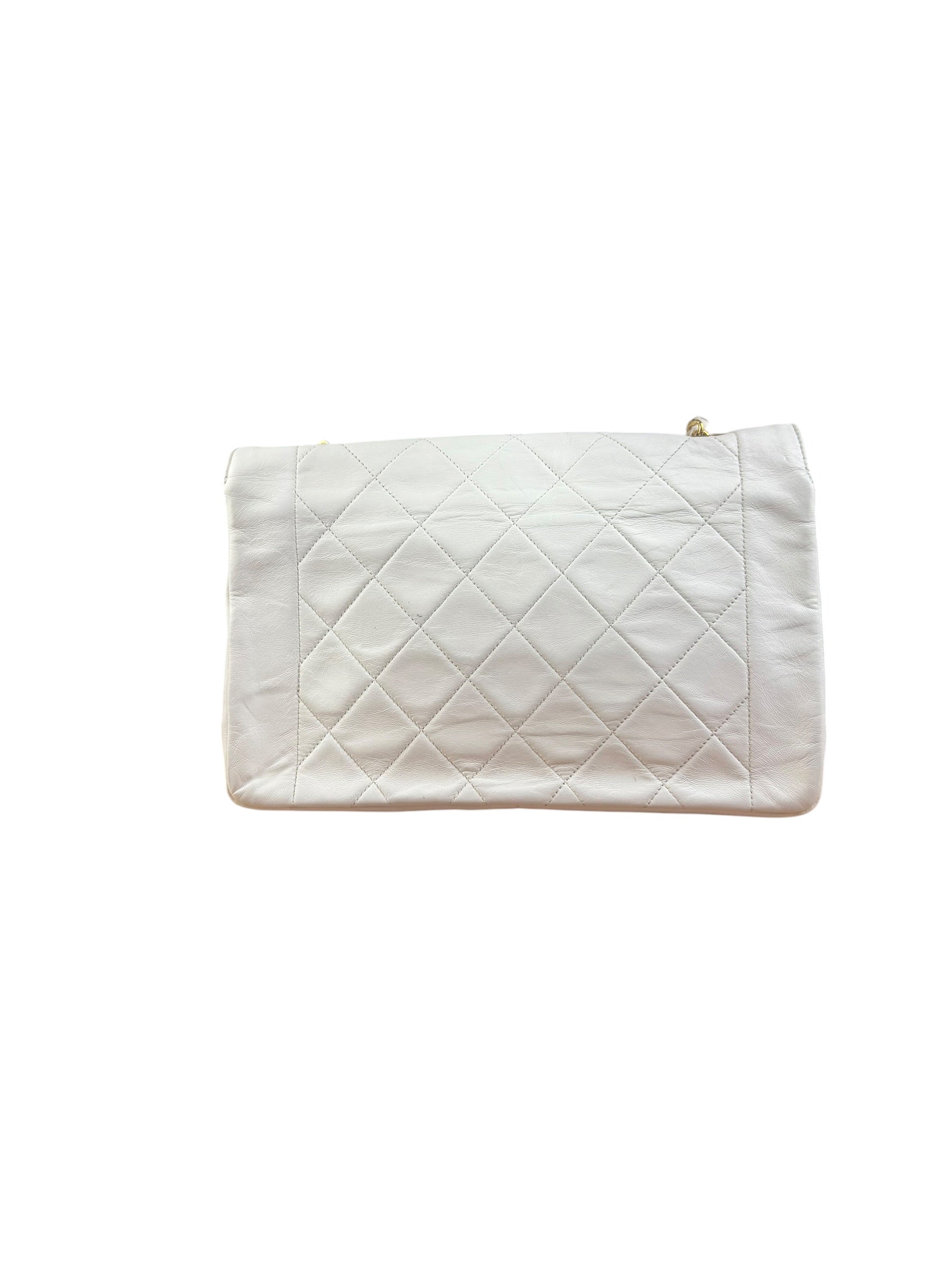 Chanel Vintage White Leather Diana Flap Shoulder Bag 1989