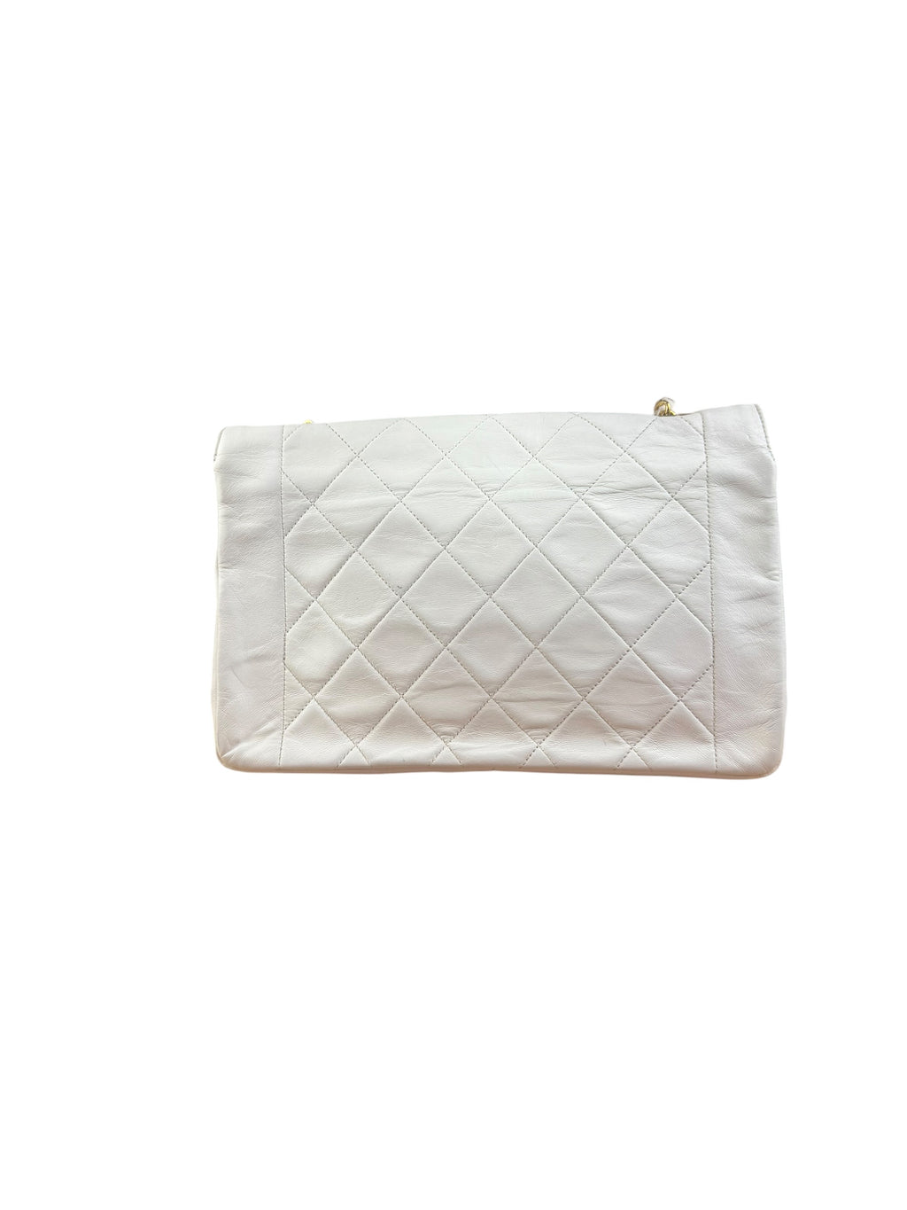 Chanel Vintage White Leather Diana Flap Shoulder Bag 1989