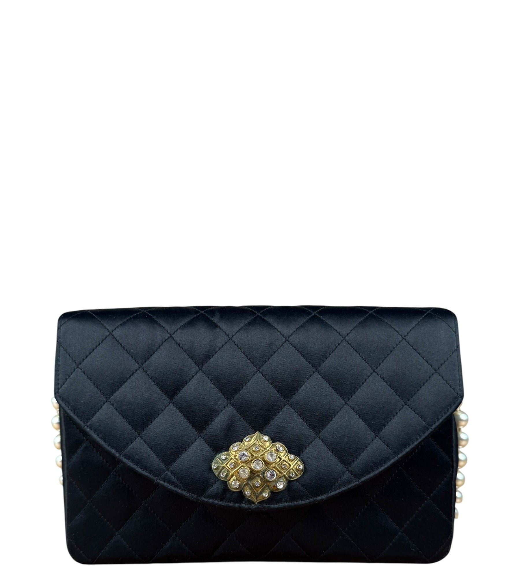 Chanel Black Quilted Satin Gripoix 1986