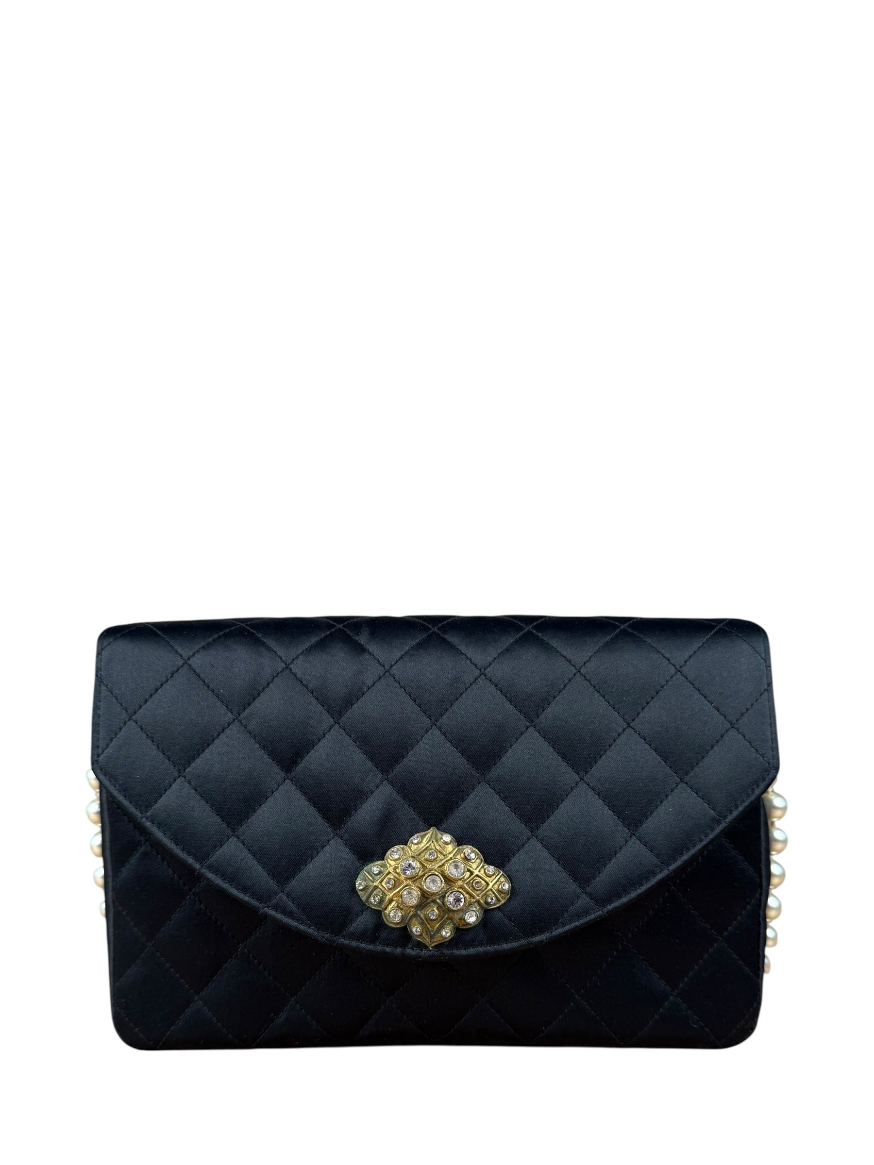 Chanel Black Quilted Satin Gripoix 1986