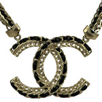Chanel 22S Gold Metal/Black Leather Pendant Necklace