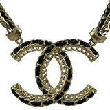 Chanel 22S Gold Metal/Black Leather Pendant Necklace