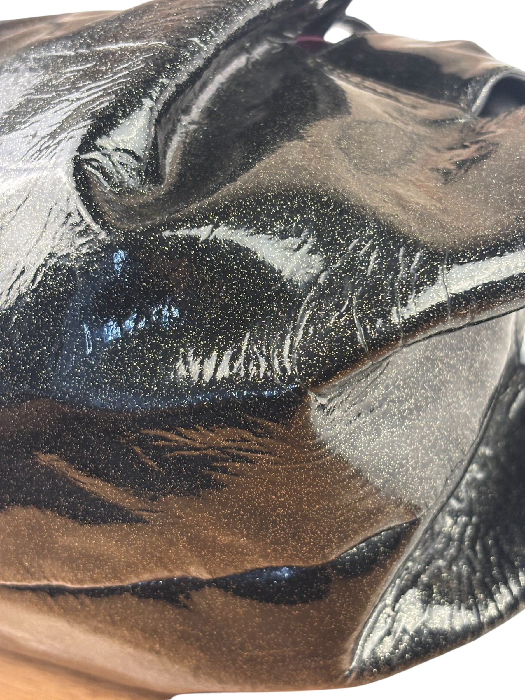 Loewe Black Patent Leather Anagram Glitter Nappa Aire Handbag