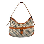 Burberry Orange Leather Trim Nova Check Hobo Bag