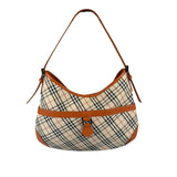 Burberry Orange Leather Trim Nova Check Hobo Bag