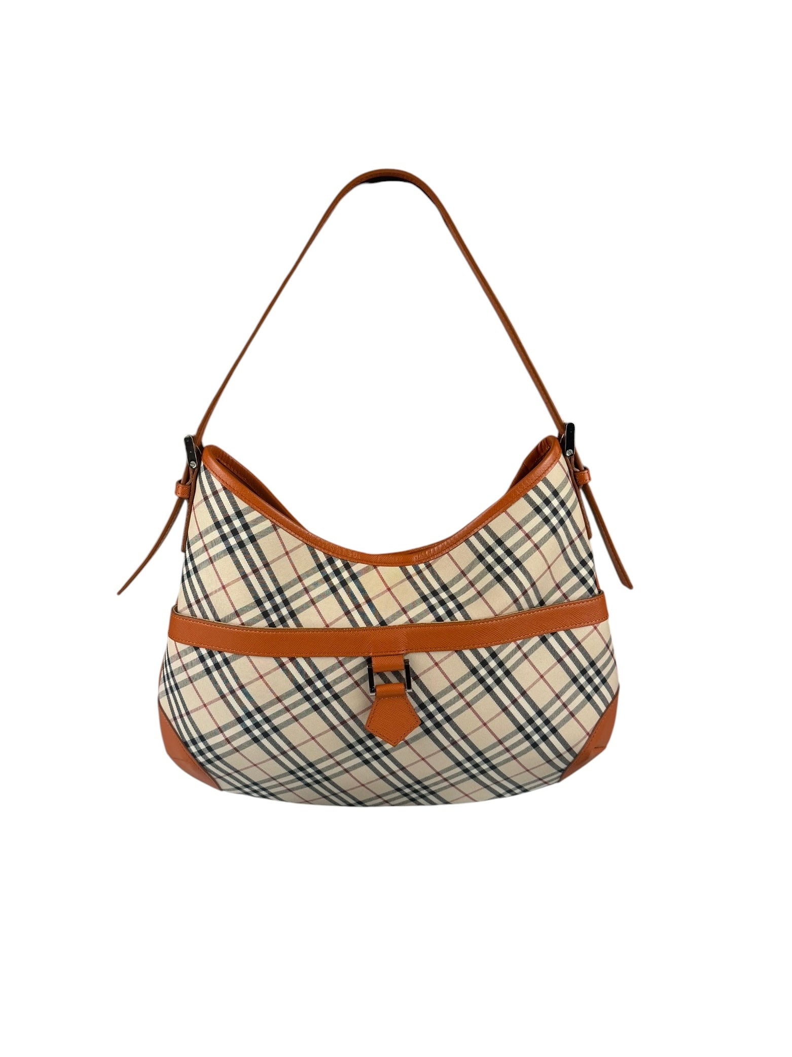 Burberry Orange Leather Trim Nova Check Hobo Bag