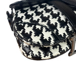 Christian Dior White/Black Leather Houndstooth Micro Saddle Bag