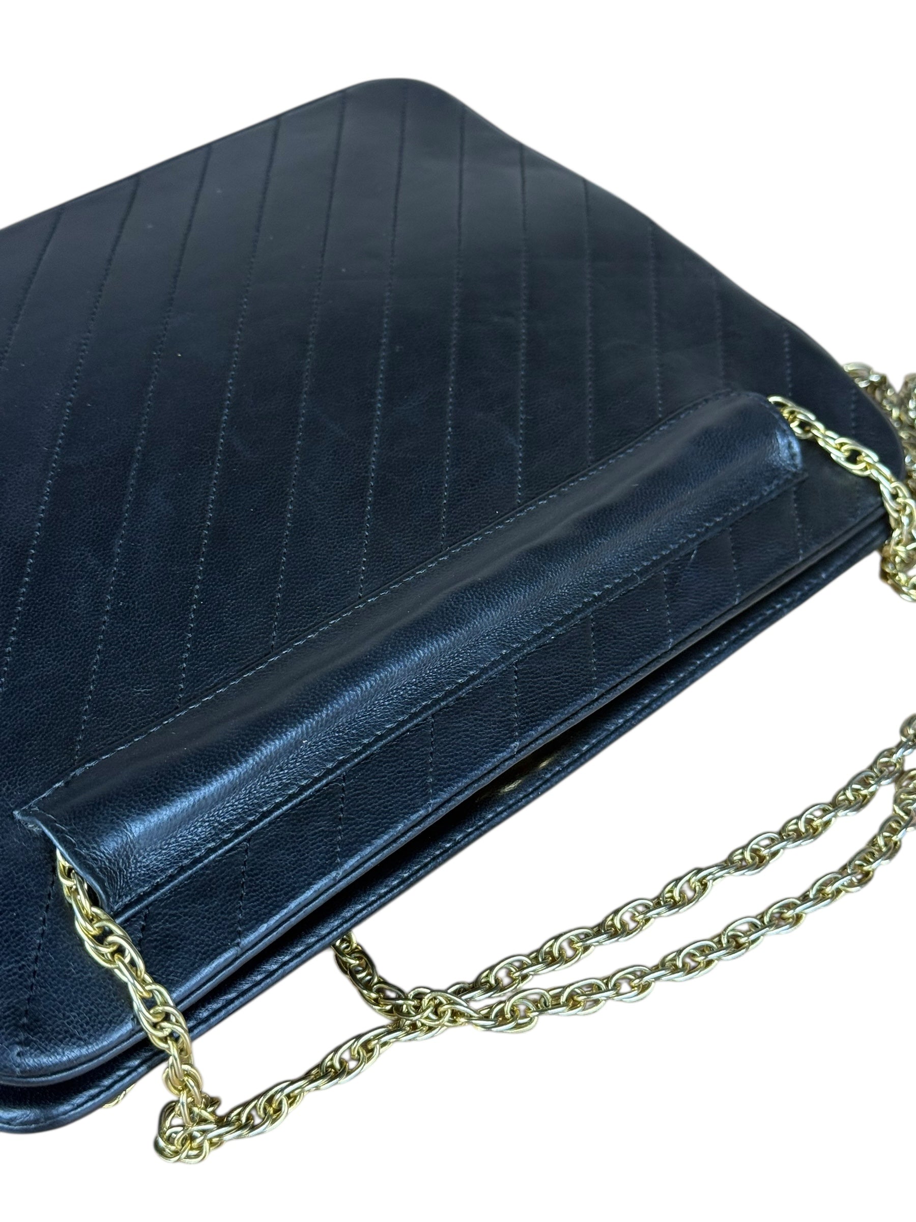 Chanel Vintage Black Chevron Leather Chain Bag