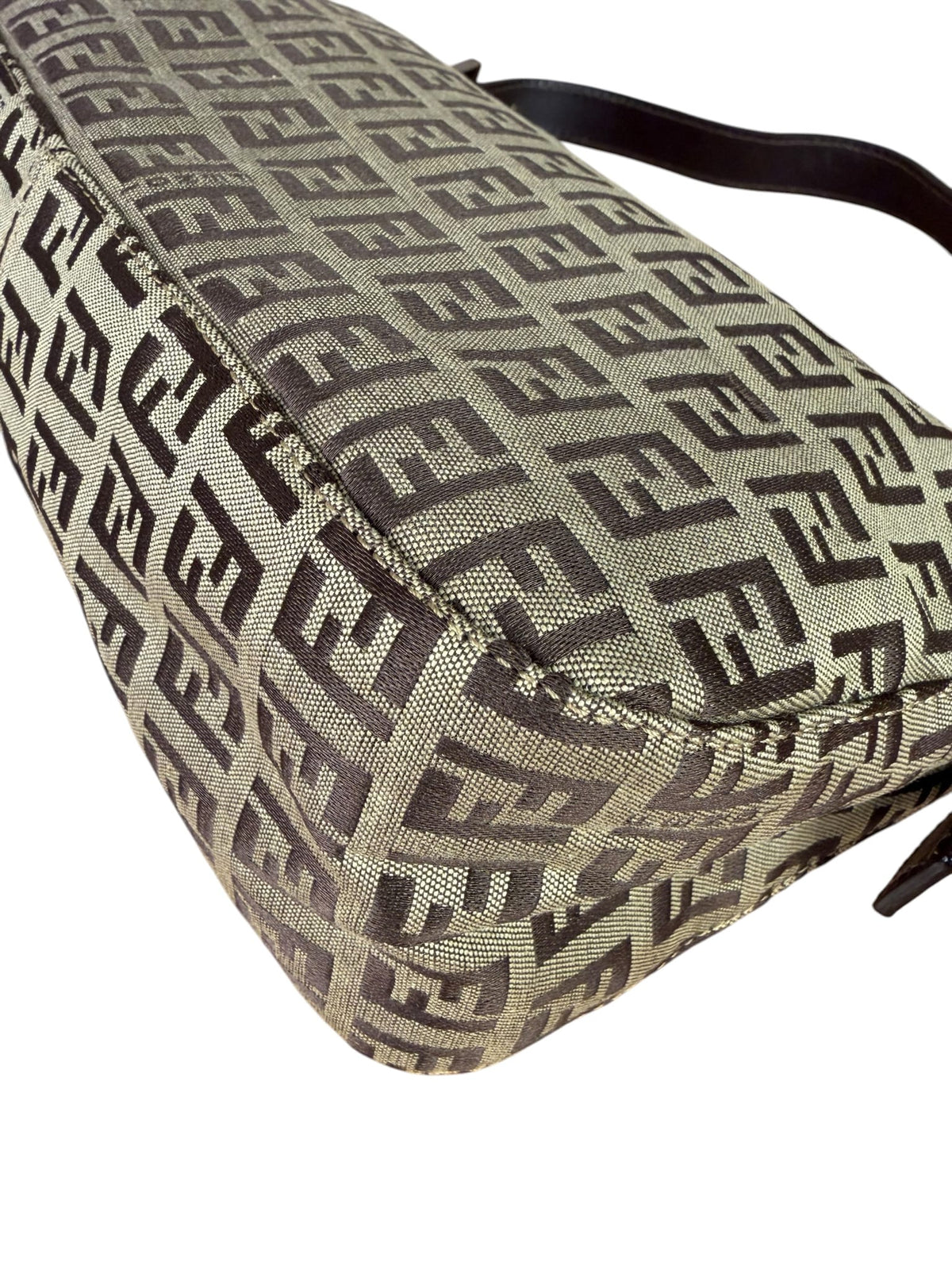 Fendi Beige/Brown Leather Trim Zucca Baguette