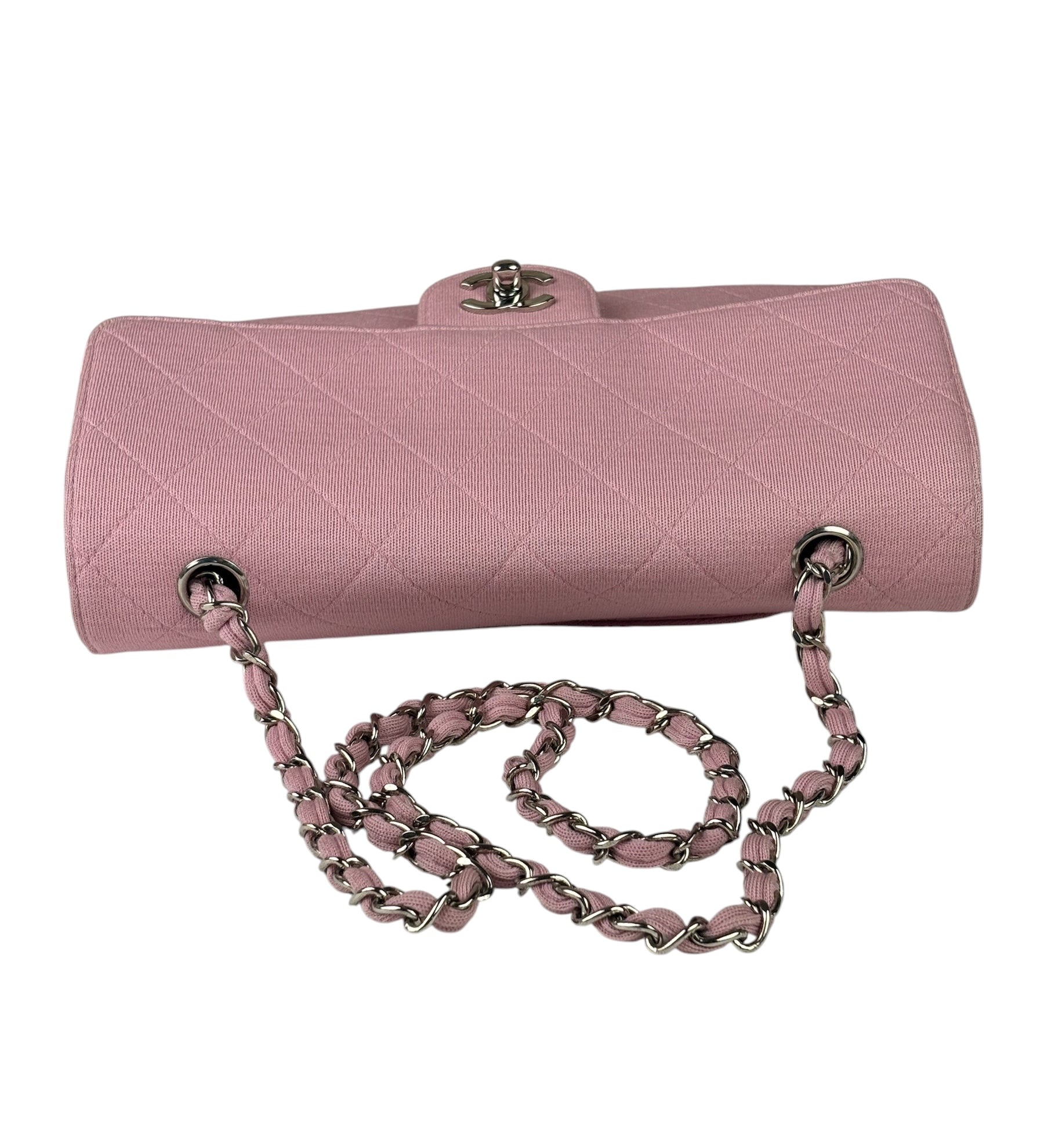 Chanel Pink Quilted Jersey Classic Flap Bag 1997