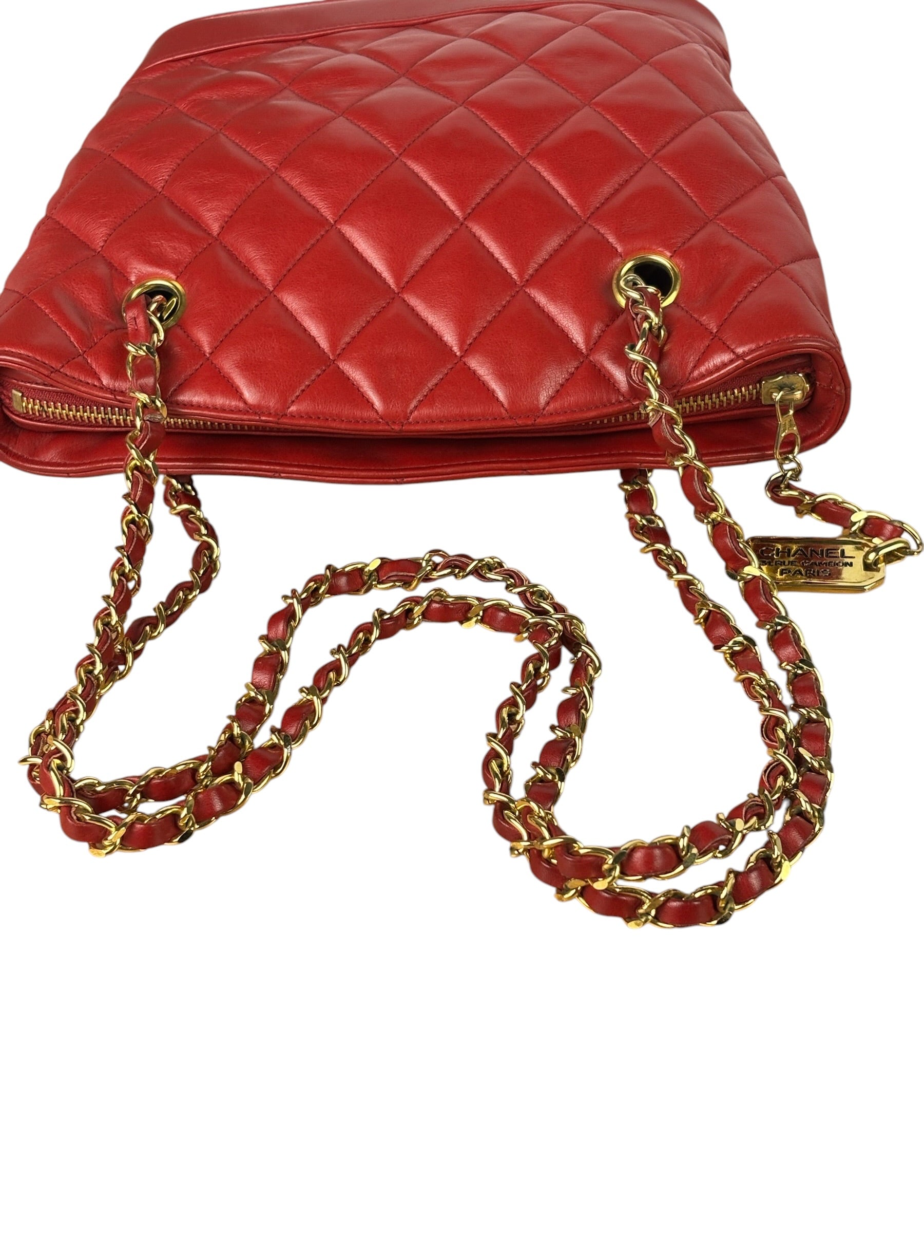 Chanel Vintage Red Quilted Lambskin Shoulder Bag 1989