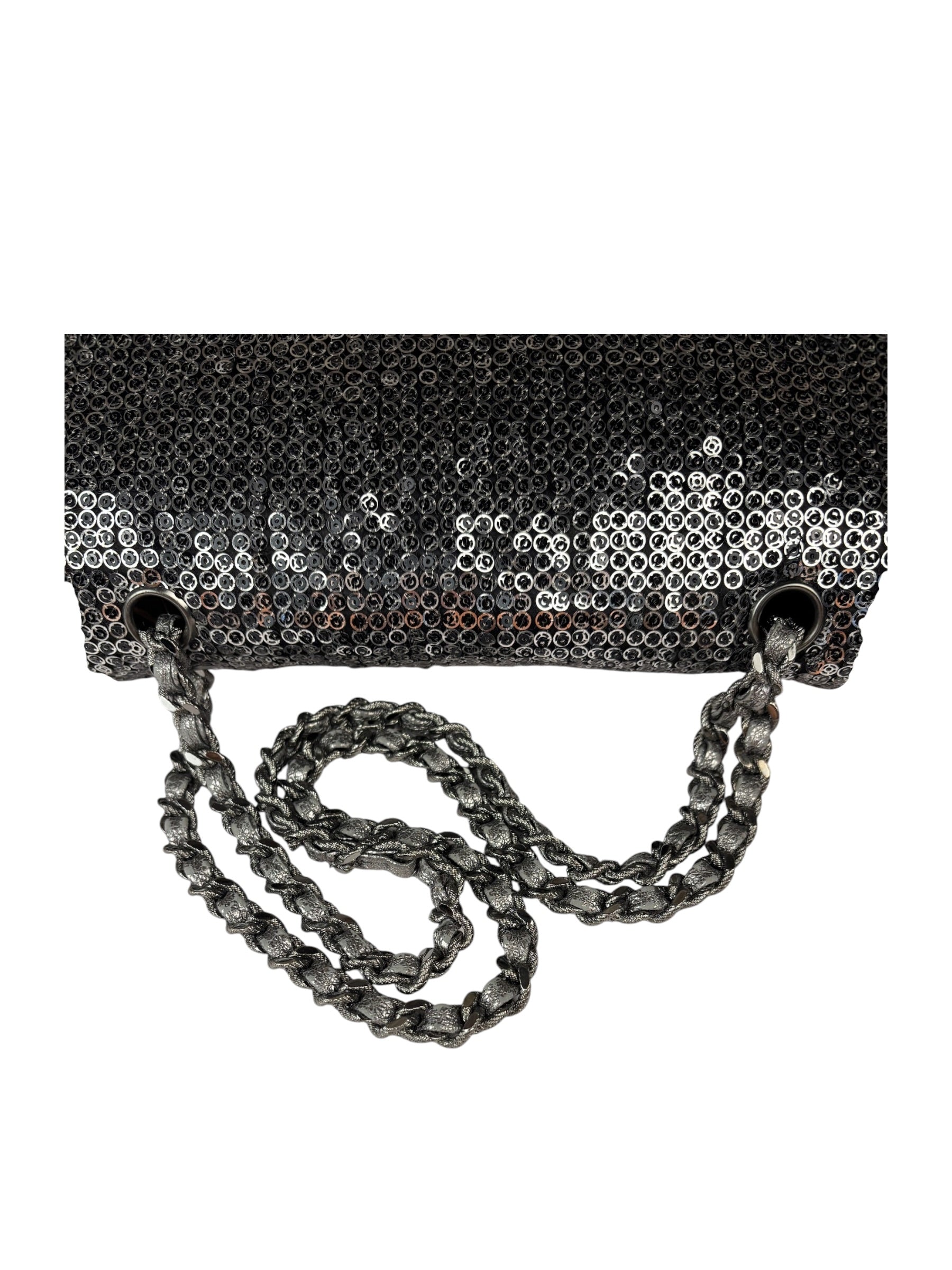 Chanel Silver Sequin East/West Flap Bag 2006