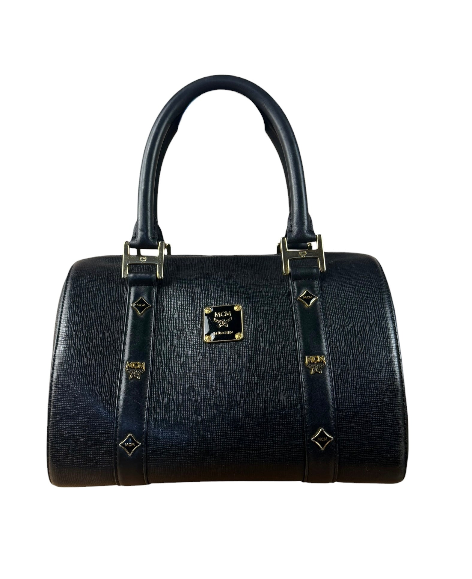 MCM Vintage Black Leather Boston Handbag