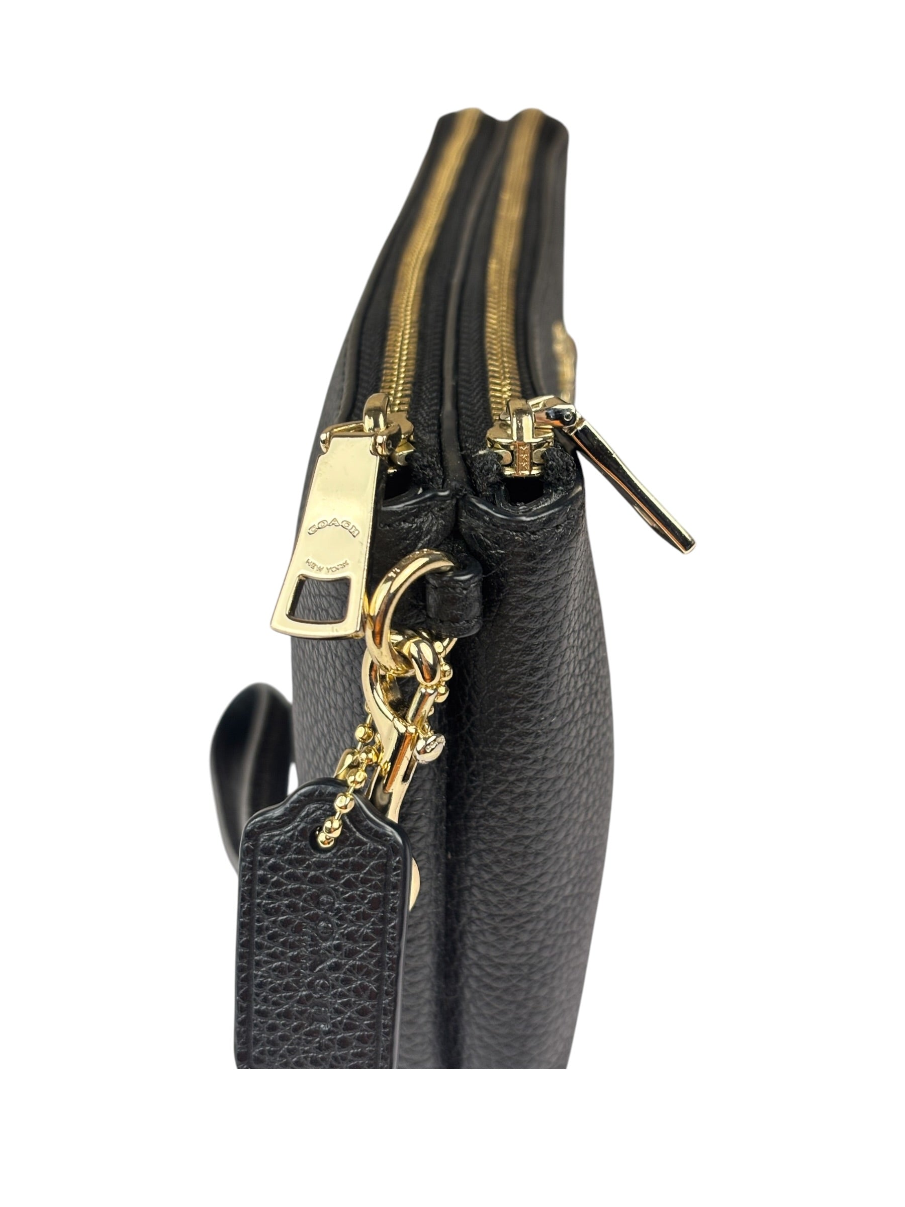 Coach Black Pebbled Leather Dual Zip Wristlet Wallet