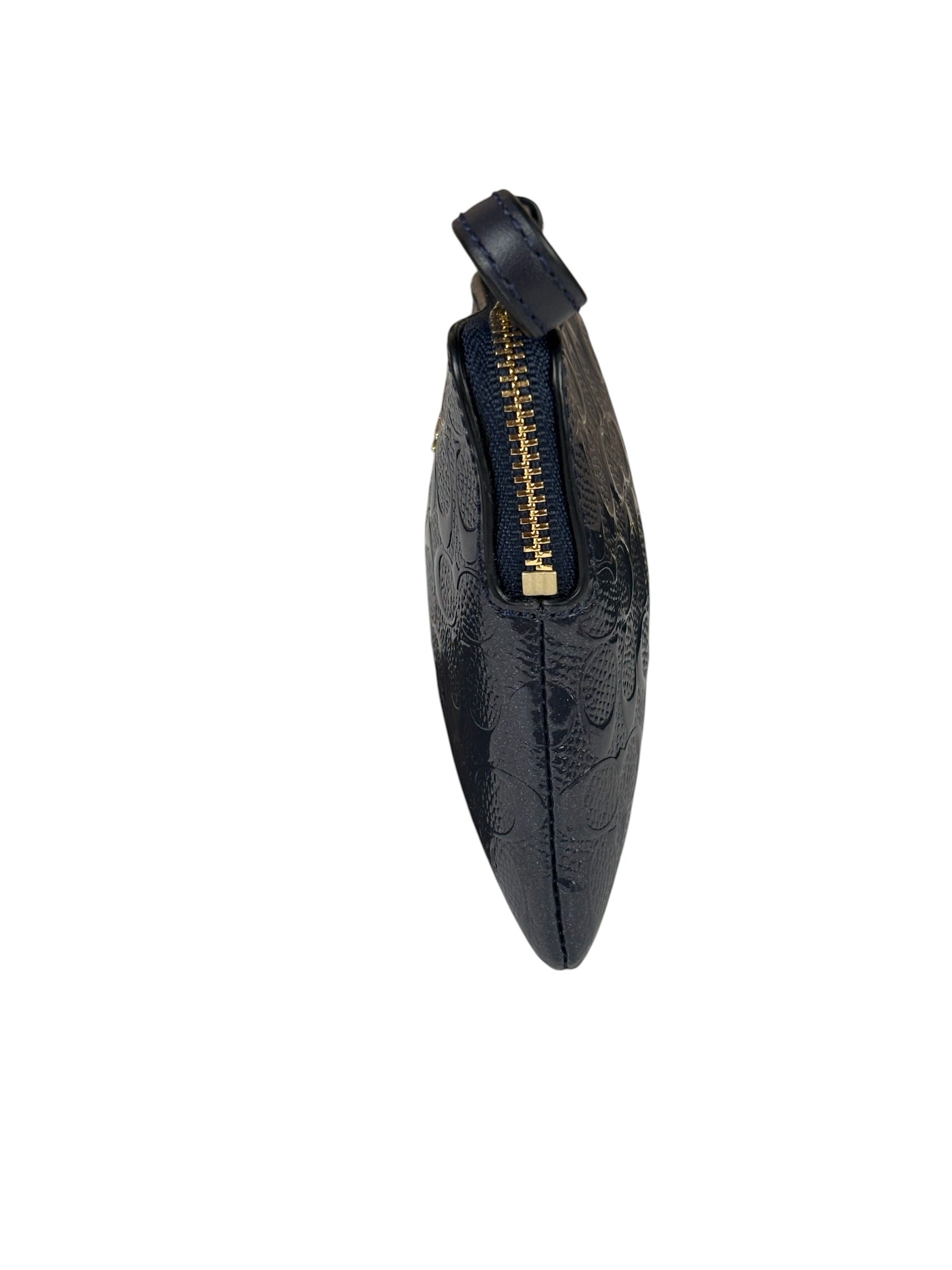 Coach Navy Blue Patent Leather Signature Corner Zip Wristlet