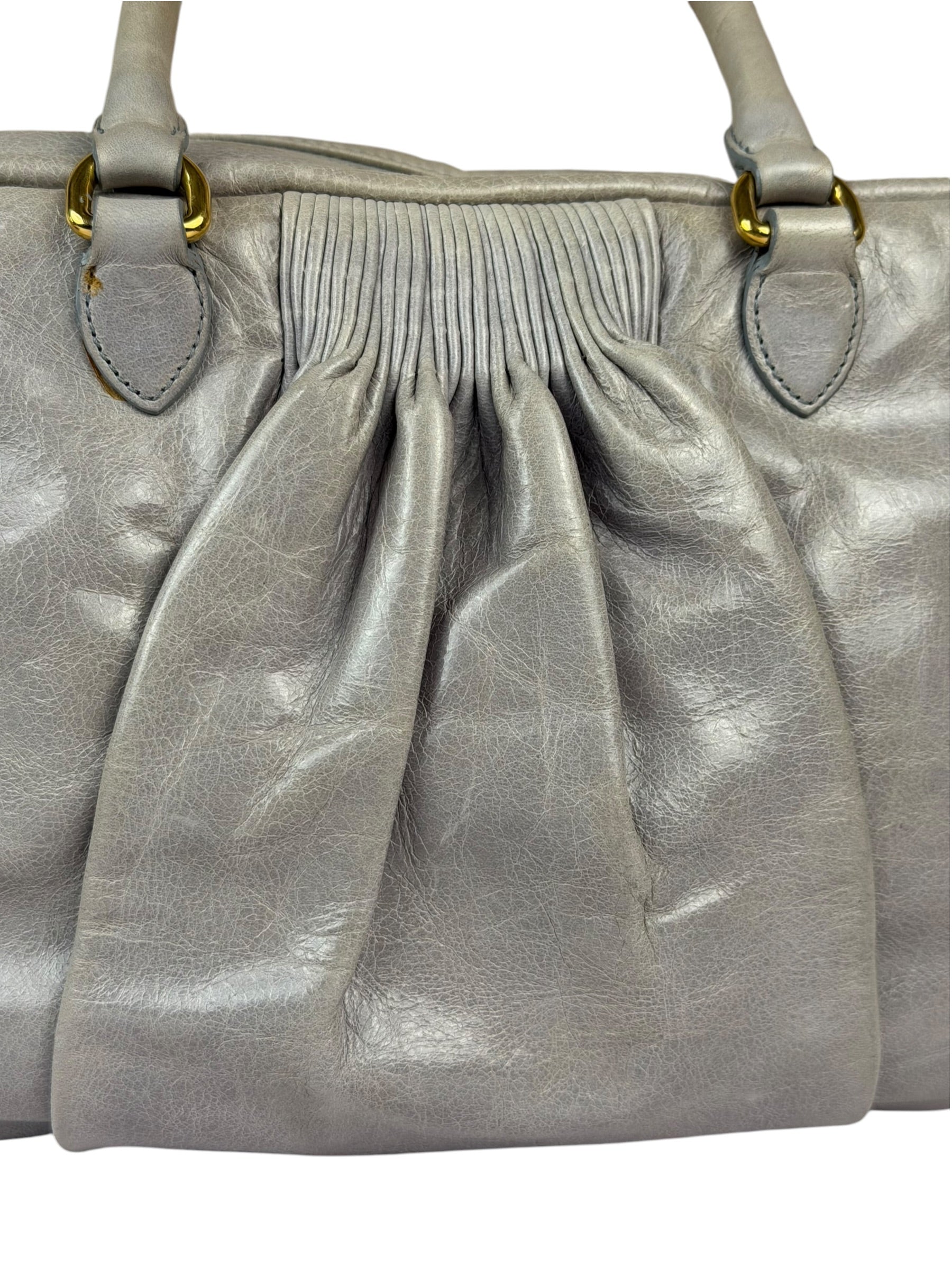 Miu Miu Vintage Pale Grey Vitello Leather Two-Way Bag
