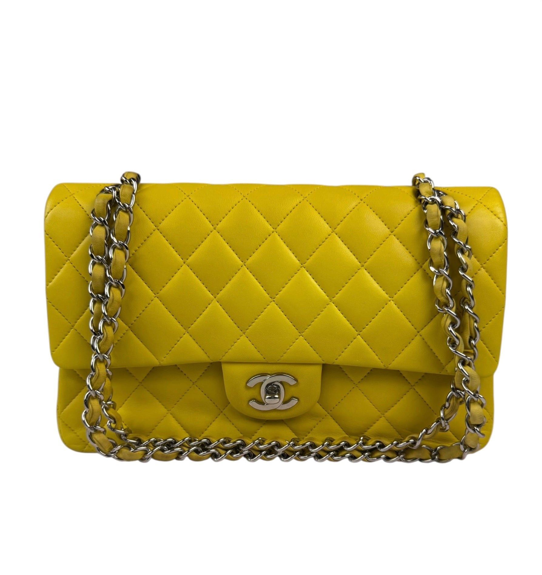 Chanel Yellow Quilted Lambskin Double Flap Bag 2009