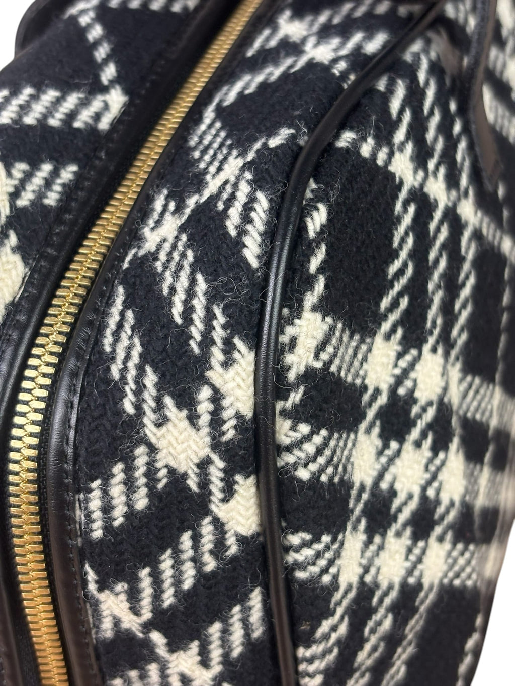 Burberry Black/White Leather Trim/Tweed Boston Bag