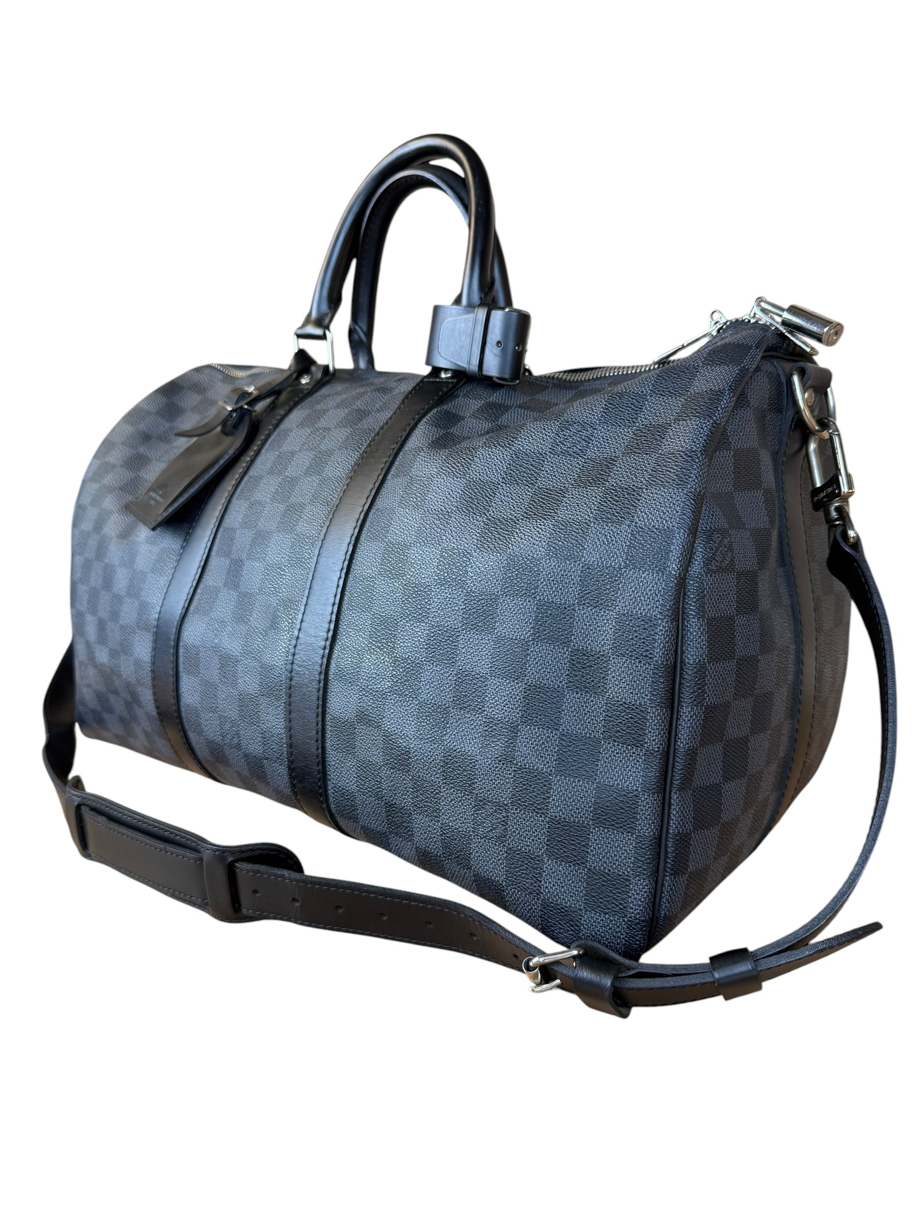 Louis Vuitton Canvas Damier Graphite Keepall Bandouliere Hand Bag