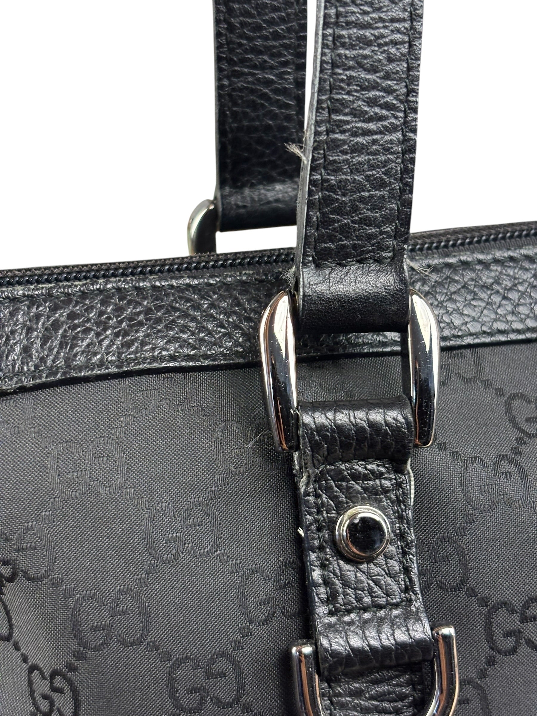 Gucci Black Leather Trim GG Canvas Abbey Zip Tote Bag