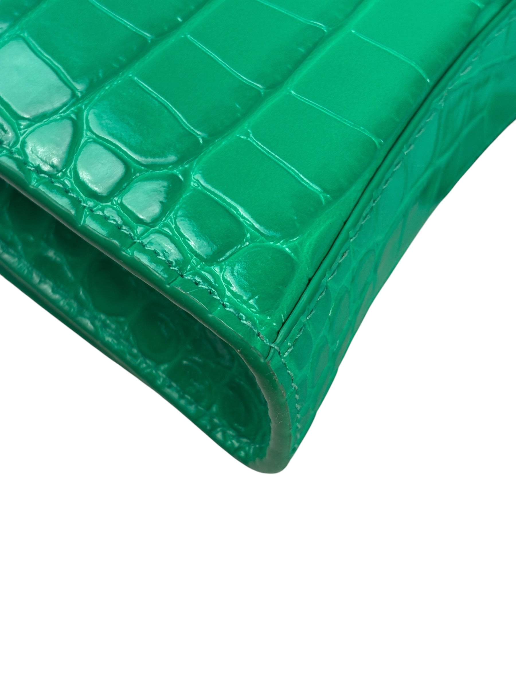 Balenciaga Green Crocodile Embossed Hourglass Wallet On Chain