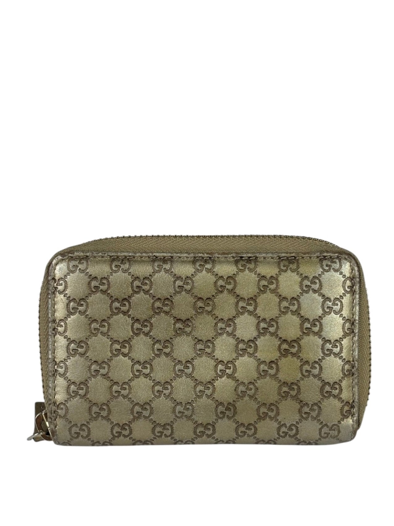 Gucci Metallic Gold Patent Leather GG Zippy Compressed Wallet
