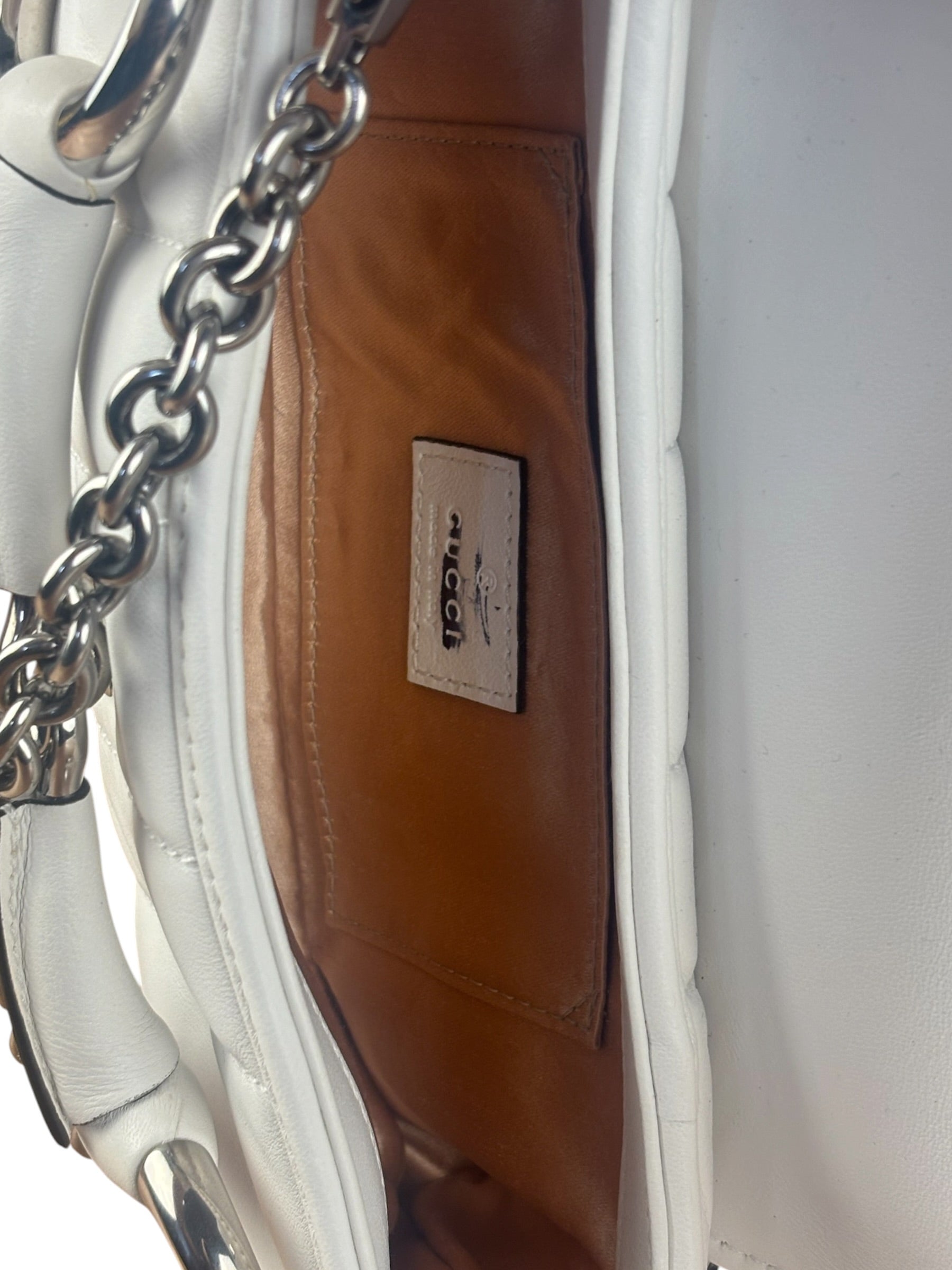 Gucci White Horsebit Vertical Quilted Leather Shoulder Bag