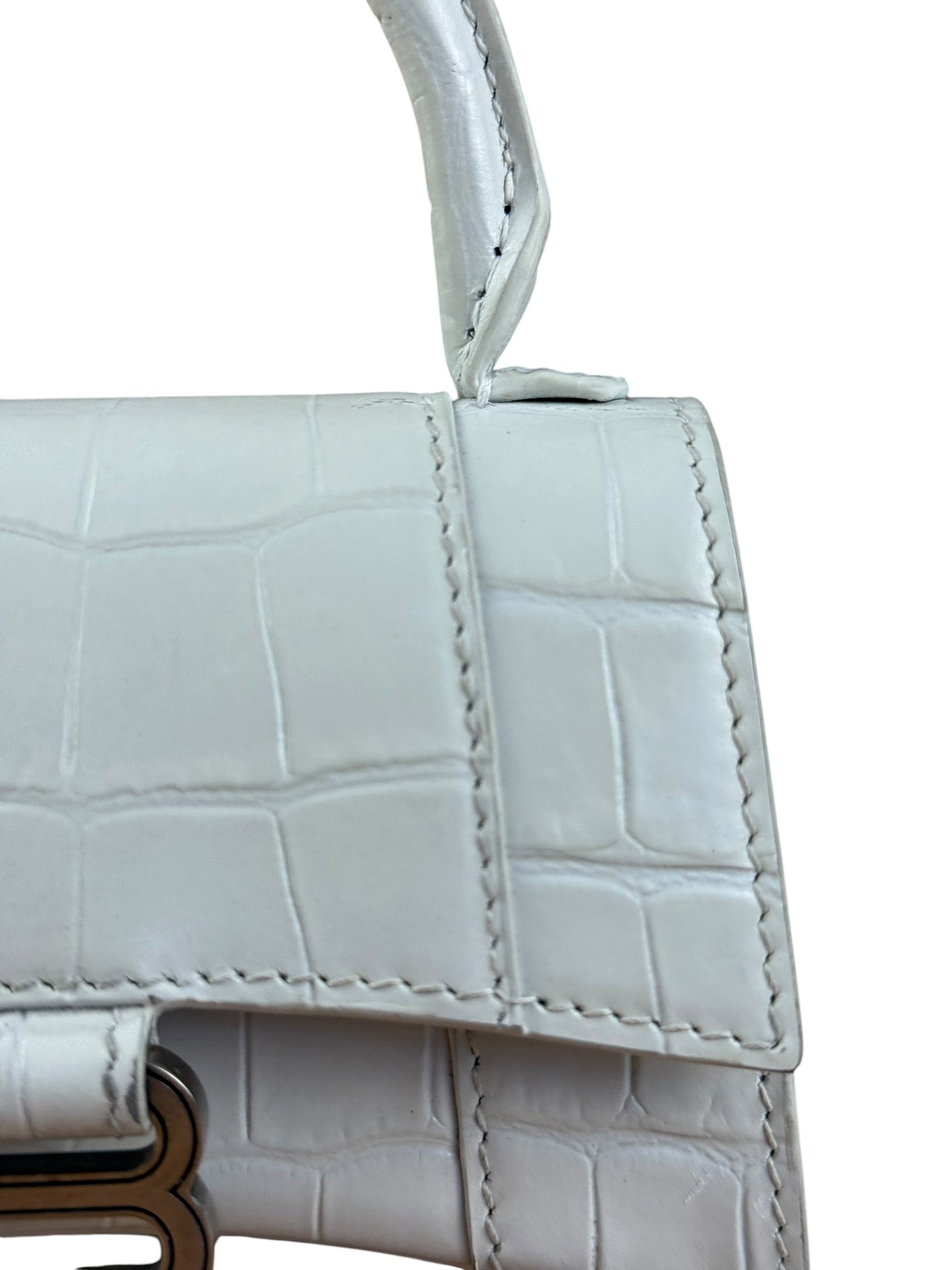 Balenciaga White Croc Embossed Nano Hourglass Bag