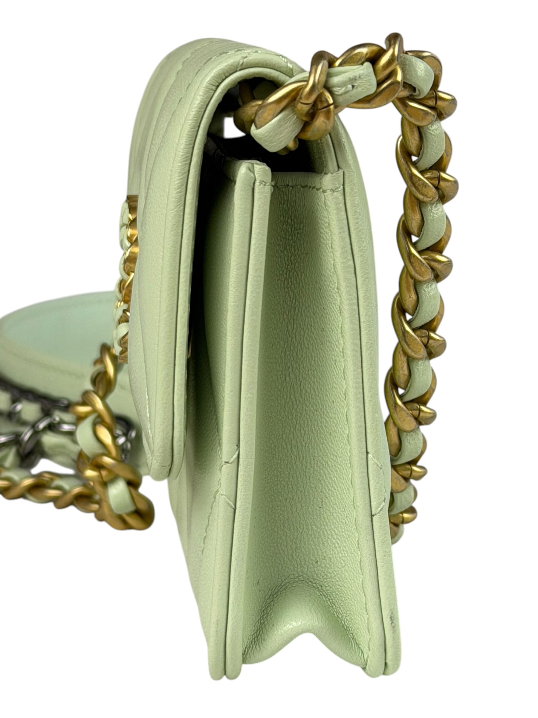 Chanel Green Quilted Leather 19 Flap Chain Card Holder 2021