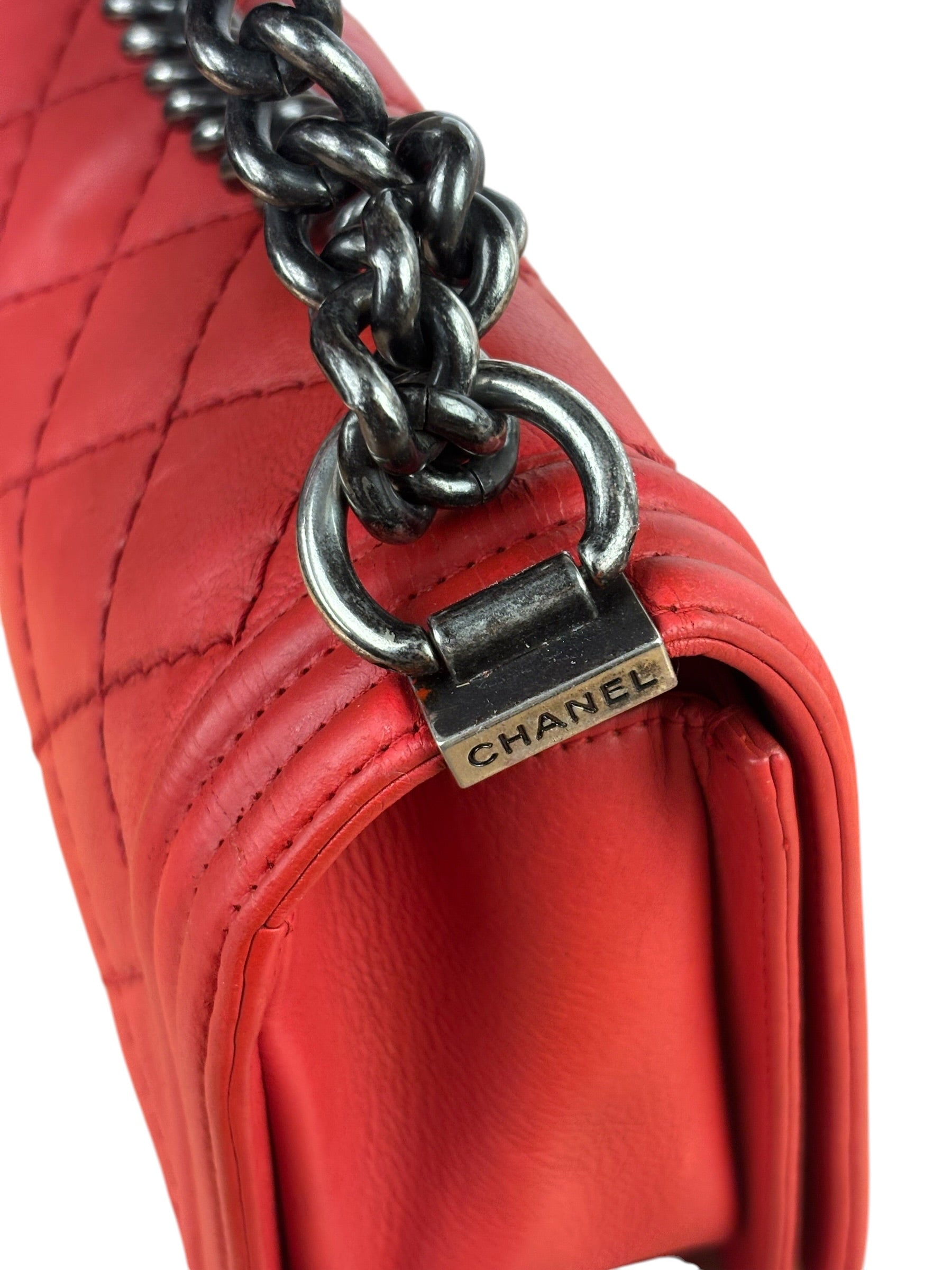 Chanel Red Quilted Lambskin Boy Flap Bag 2013