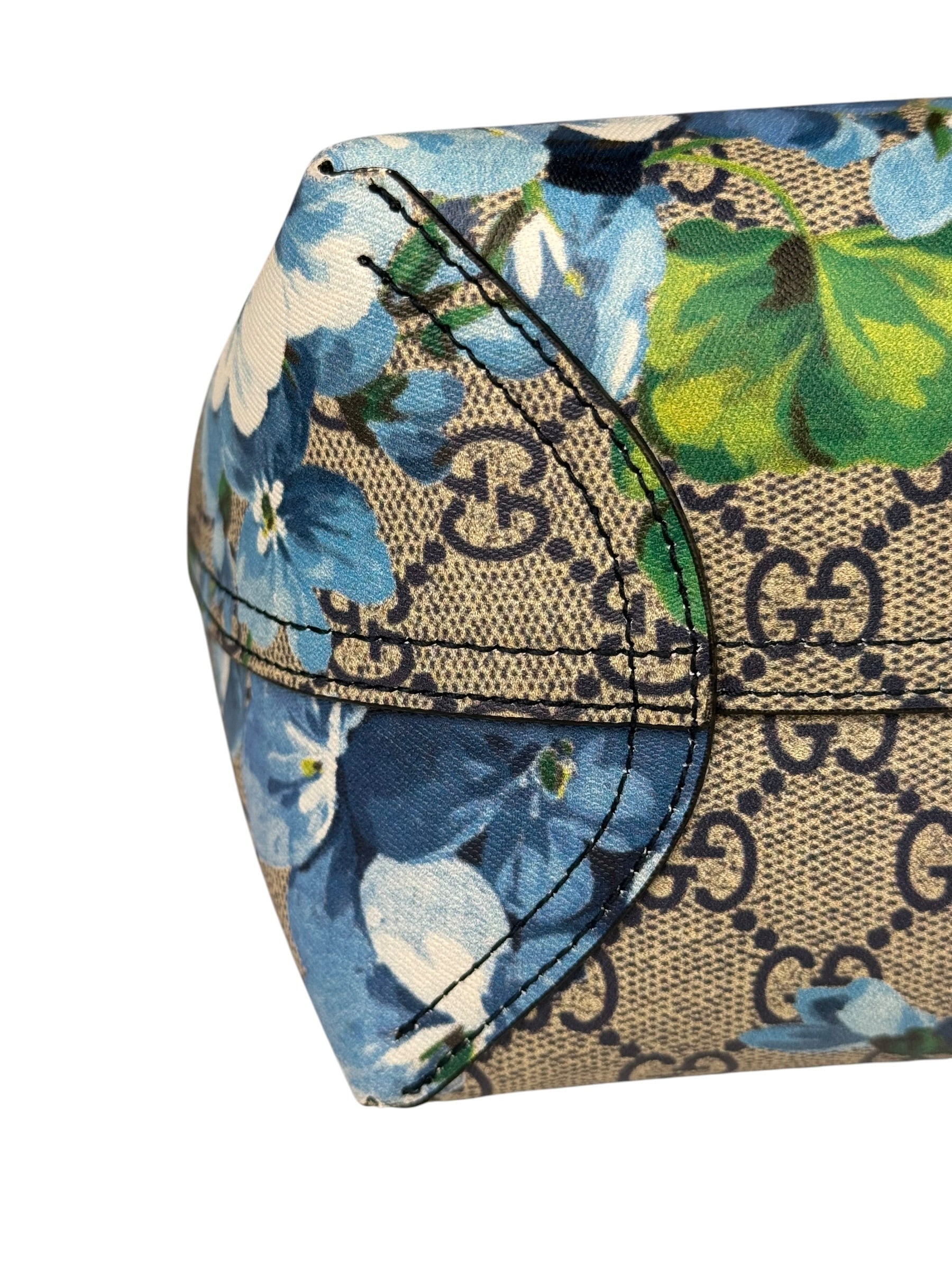 Gucci Blue/Beige GG Supreme Blooms Reversible Tote