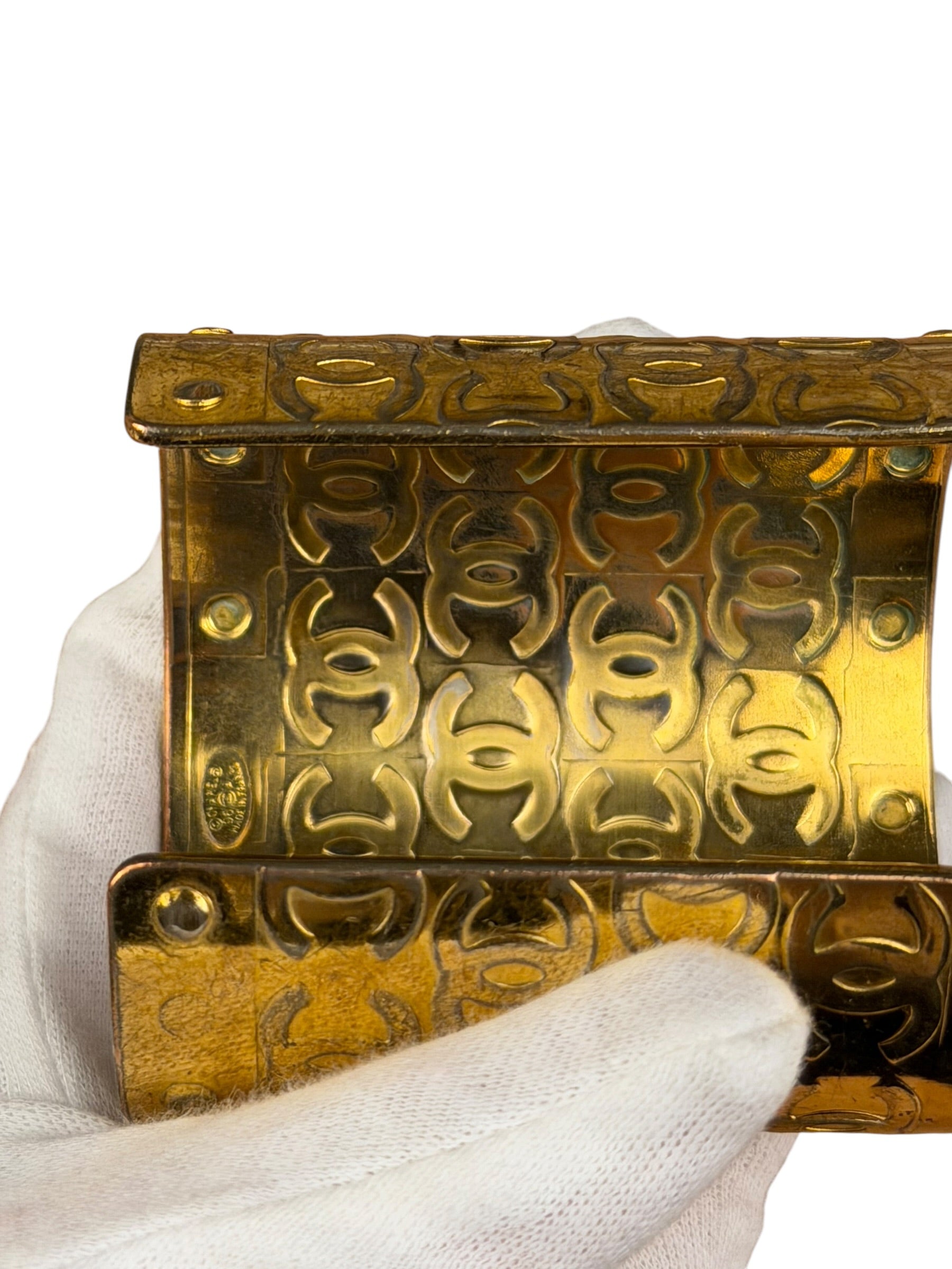 Chanel Vintage Gold CC Print Cuff Bracelet