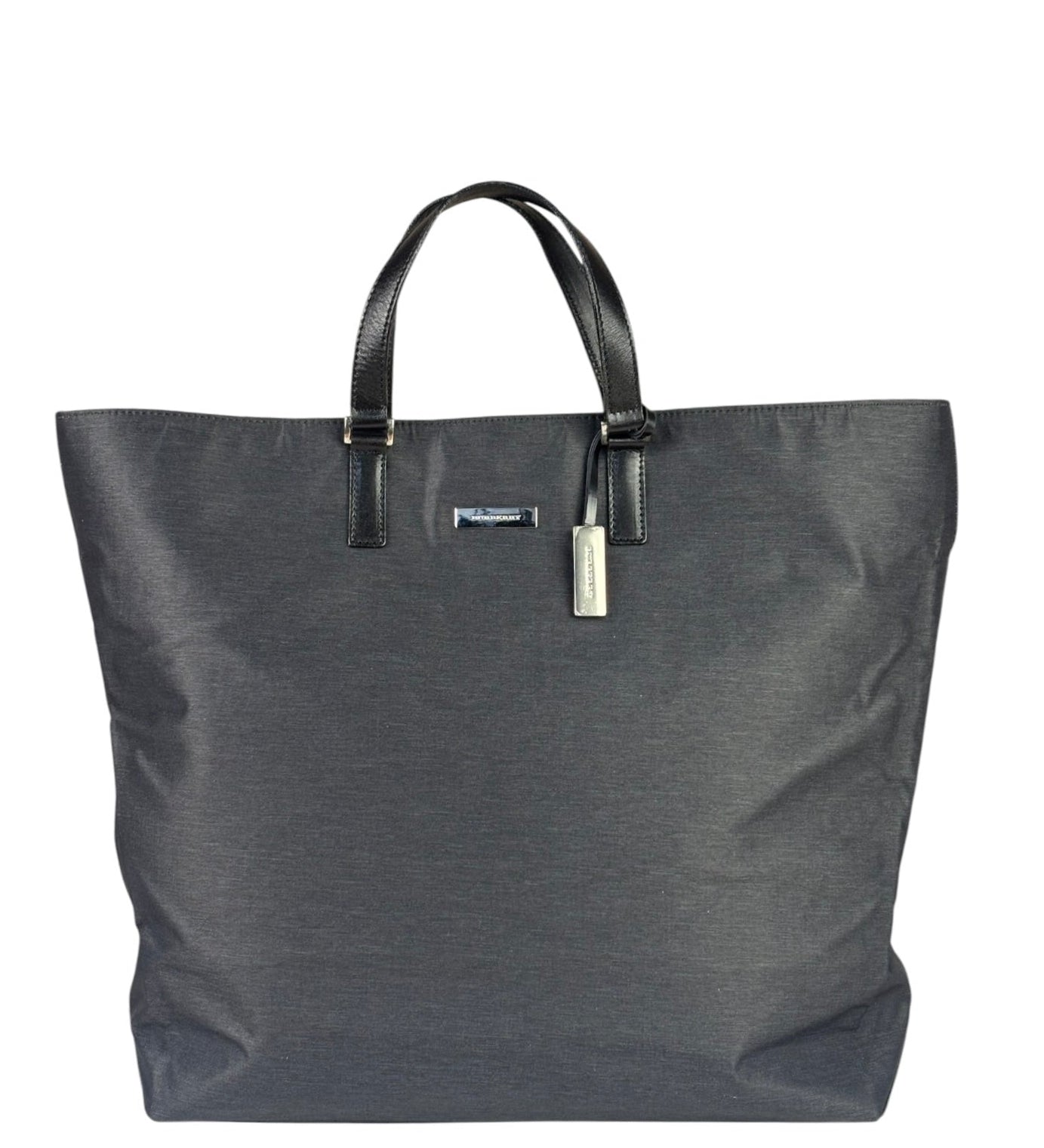 Burberry Grey Nylon/Leather Trim Tote