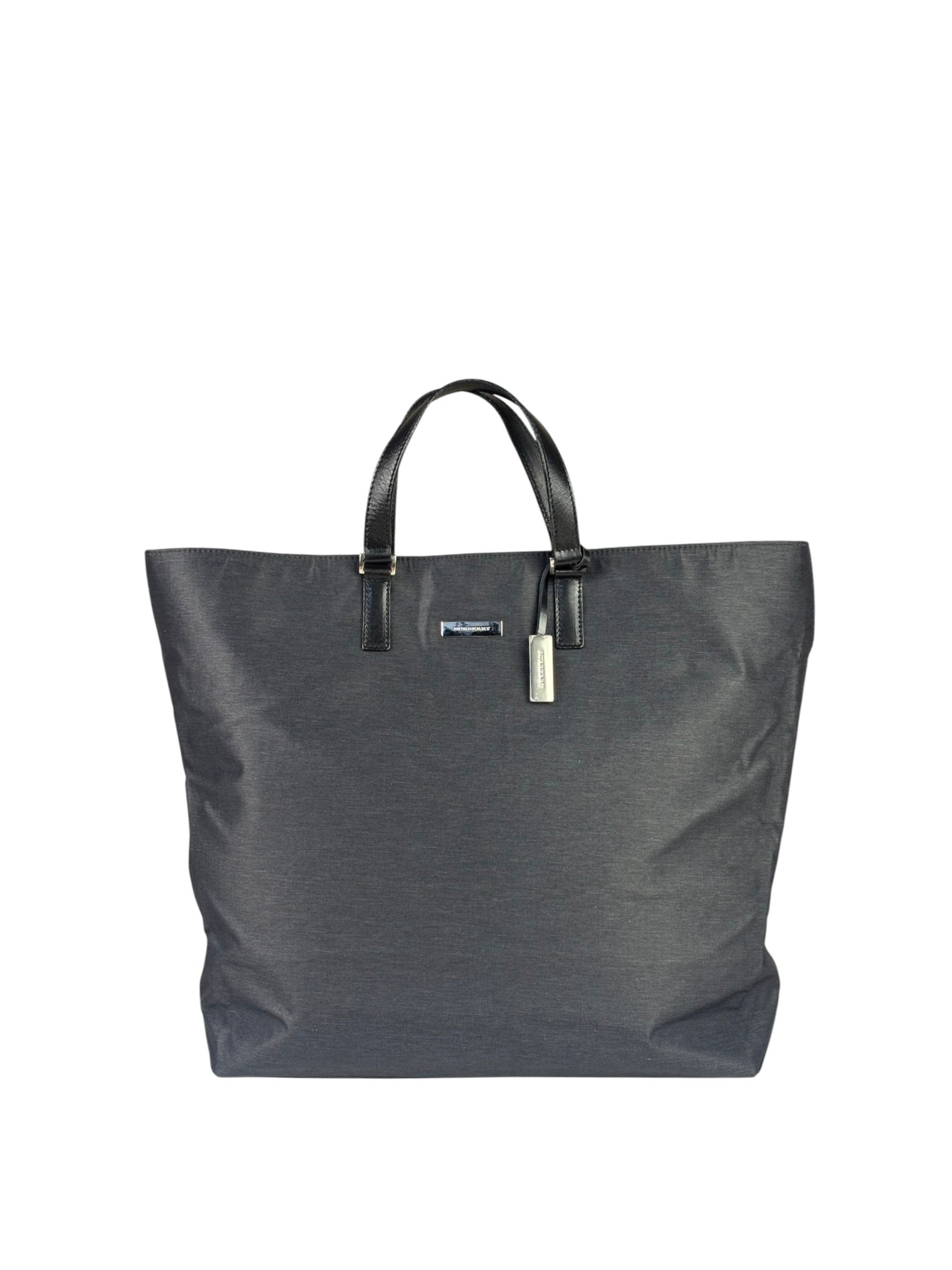 Burberry Grey Nylon/Leather Trim Tote