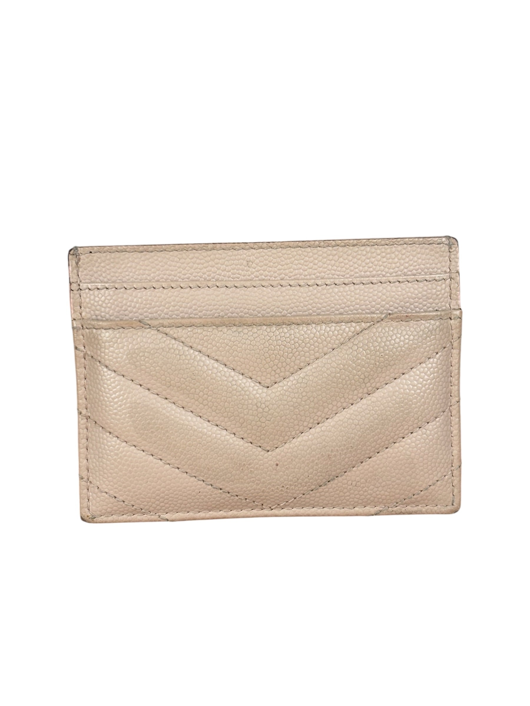 YSL Pale Pink Leather Cassandre Matelasse Card Holder