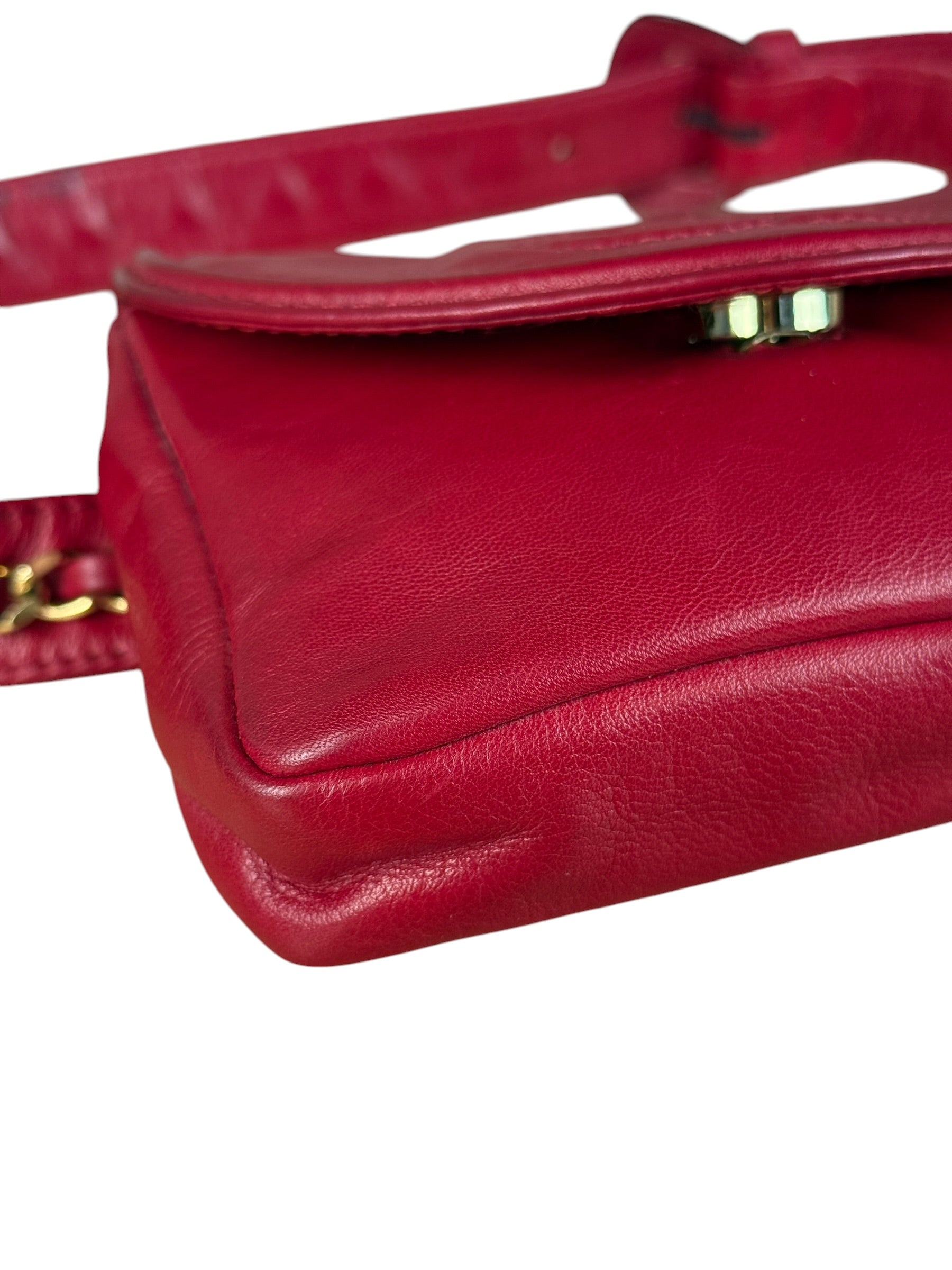 Chanel Vintage Red CC Leather Chain Belt Bag 90s