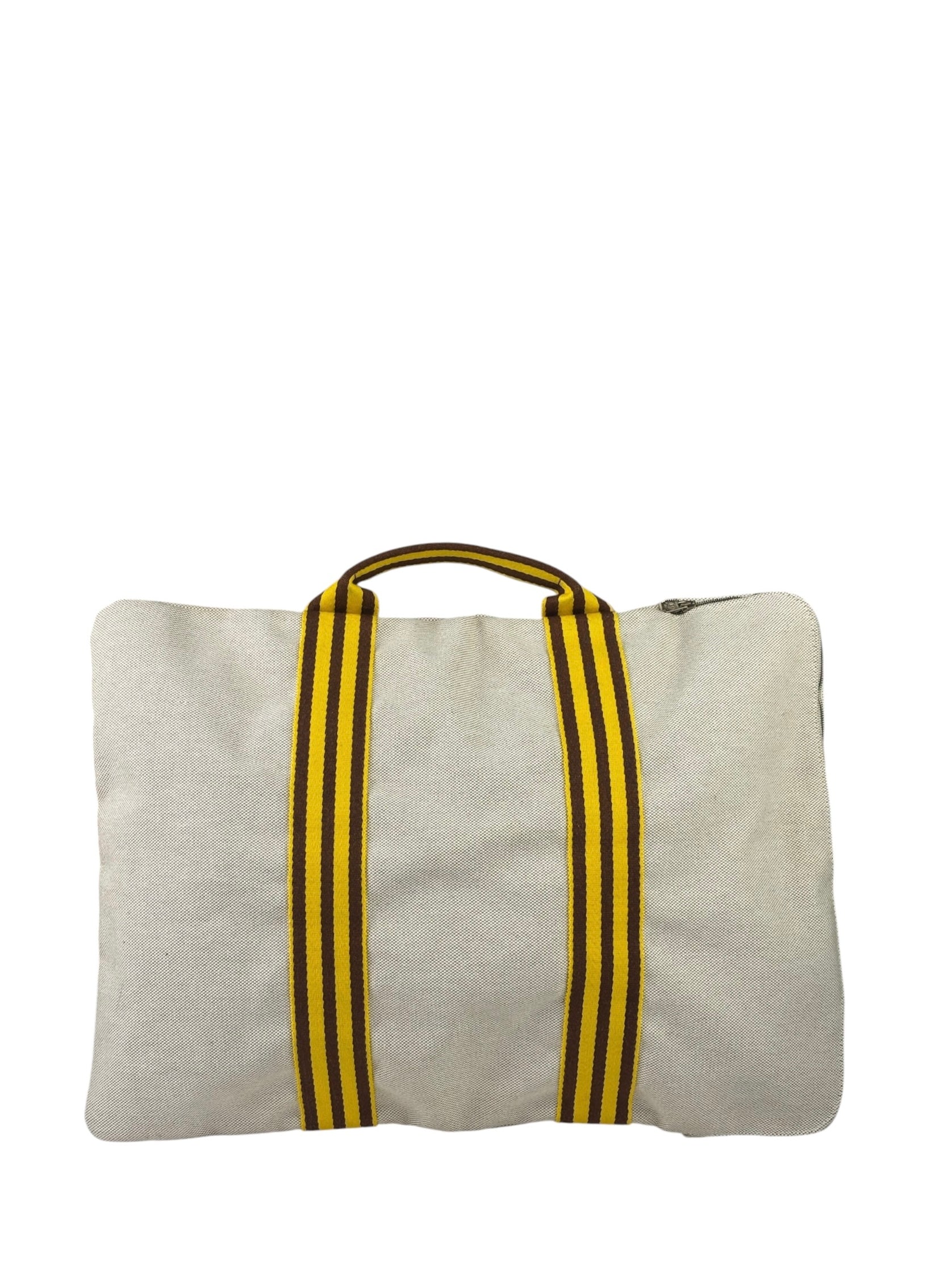 Hermes Beige Ècru Cotton Stripped Toile Fourre-Tout Briefcase