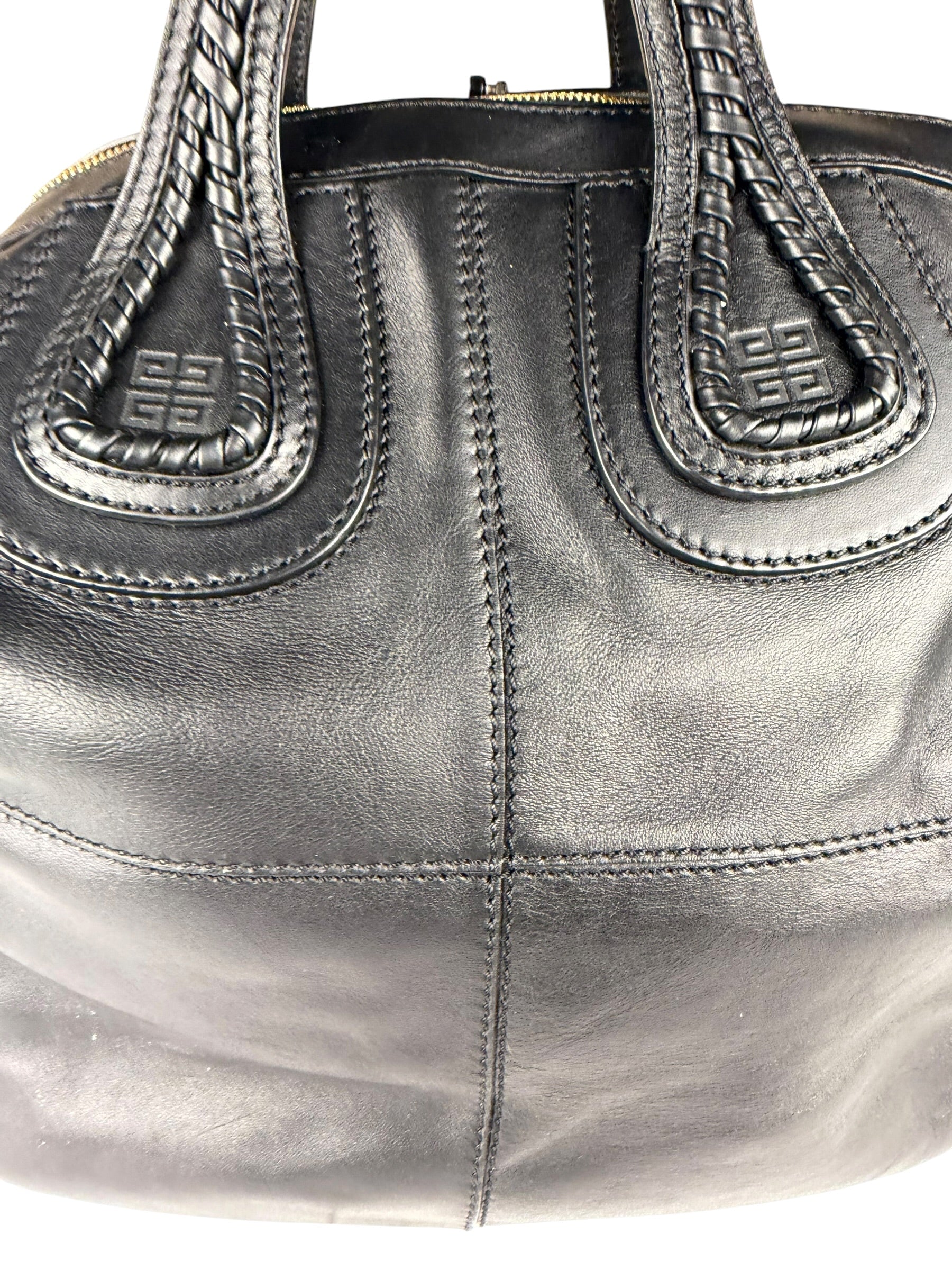 Givenchy Vintage Black Leather Nightinagale Braided Handles Hobo Bag