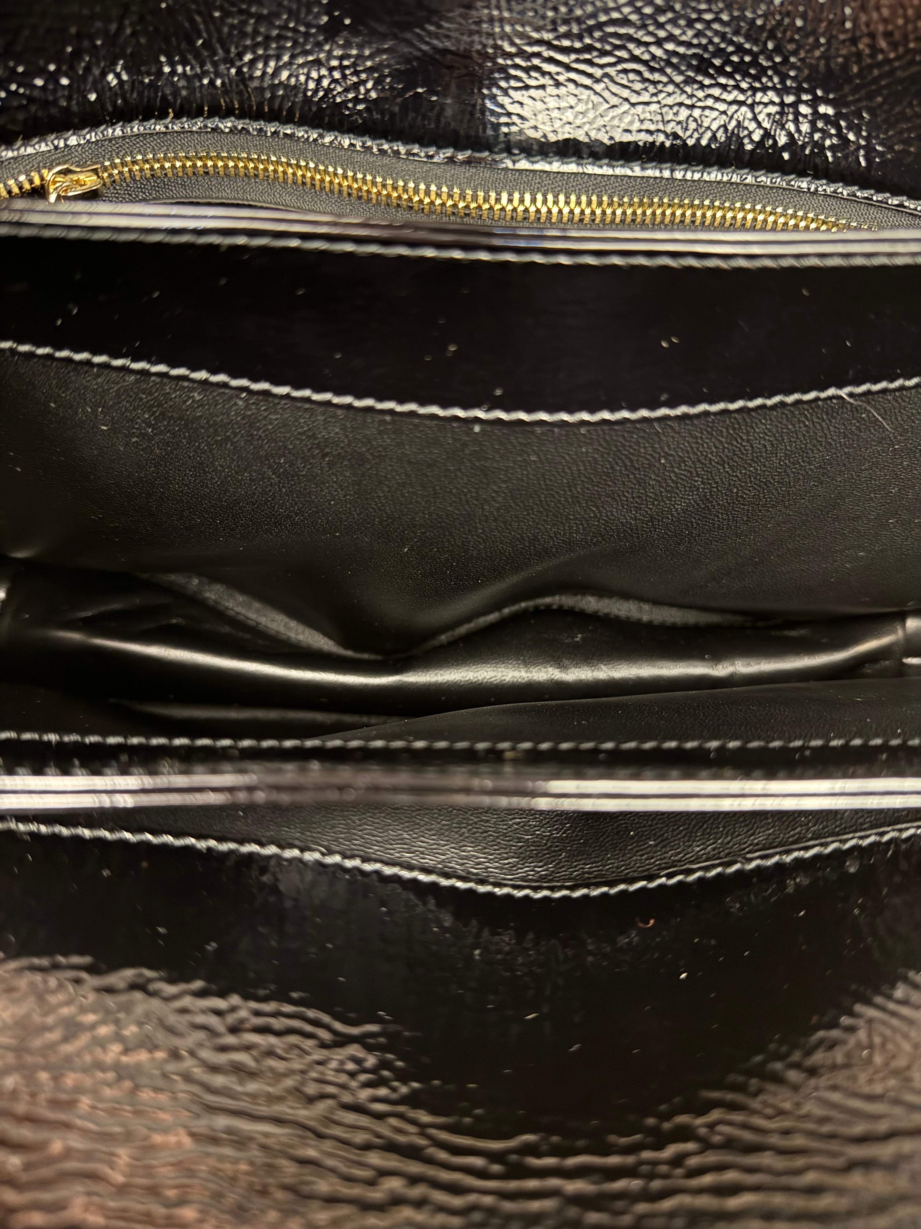 Gucci Black Patent Leather Chain Double G Shoulder Bag