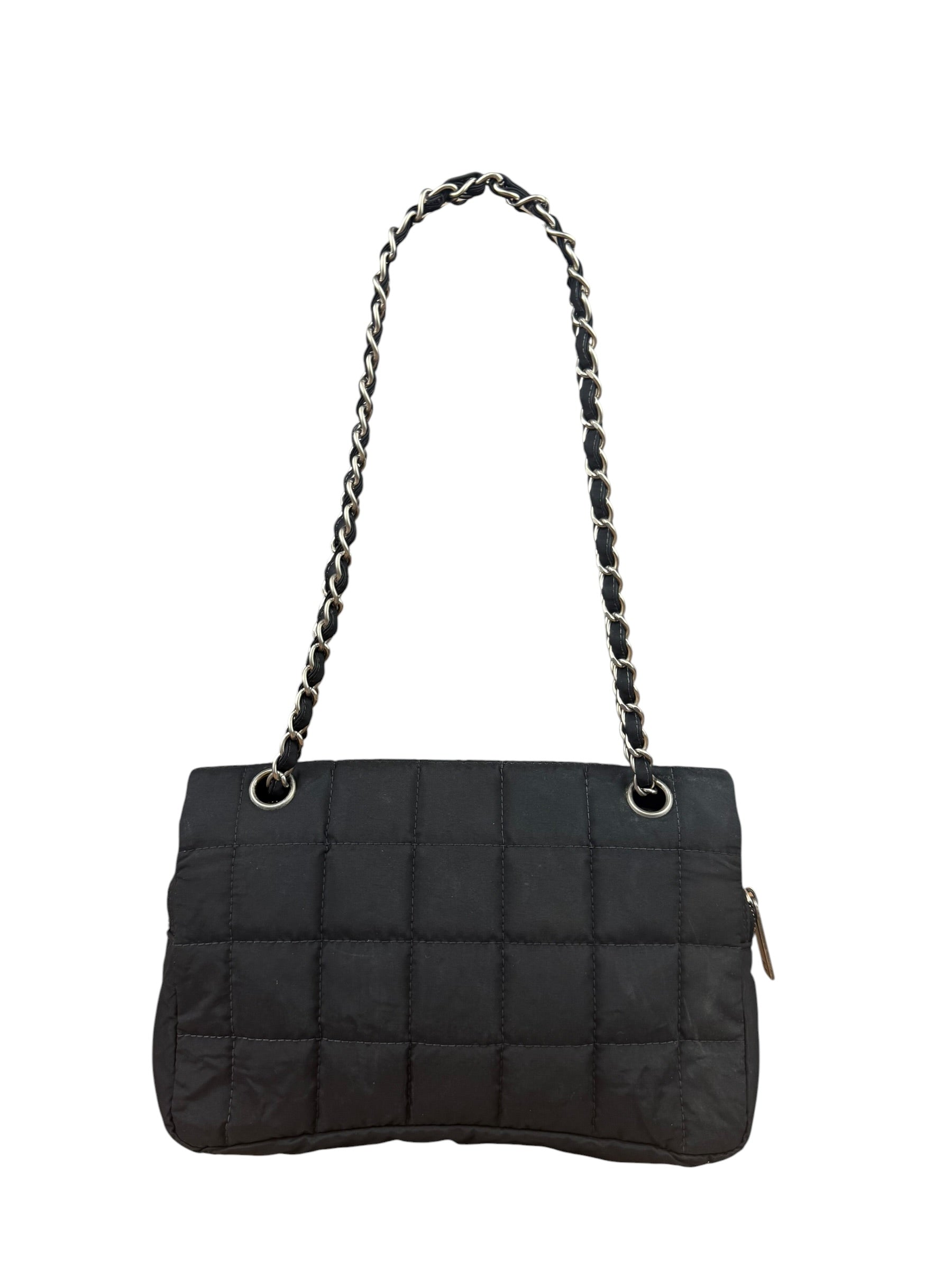 Chanel Black Nylon Chocolate Bar Chain Flap Bag 2002