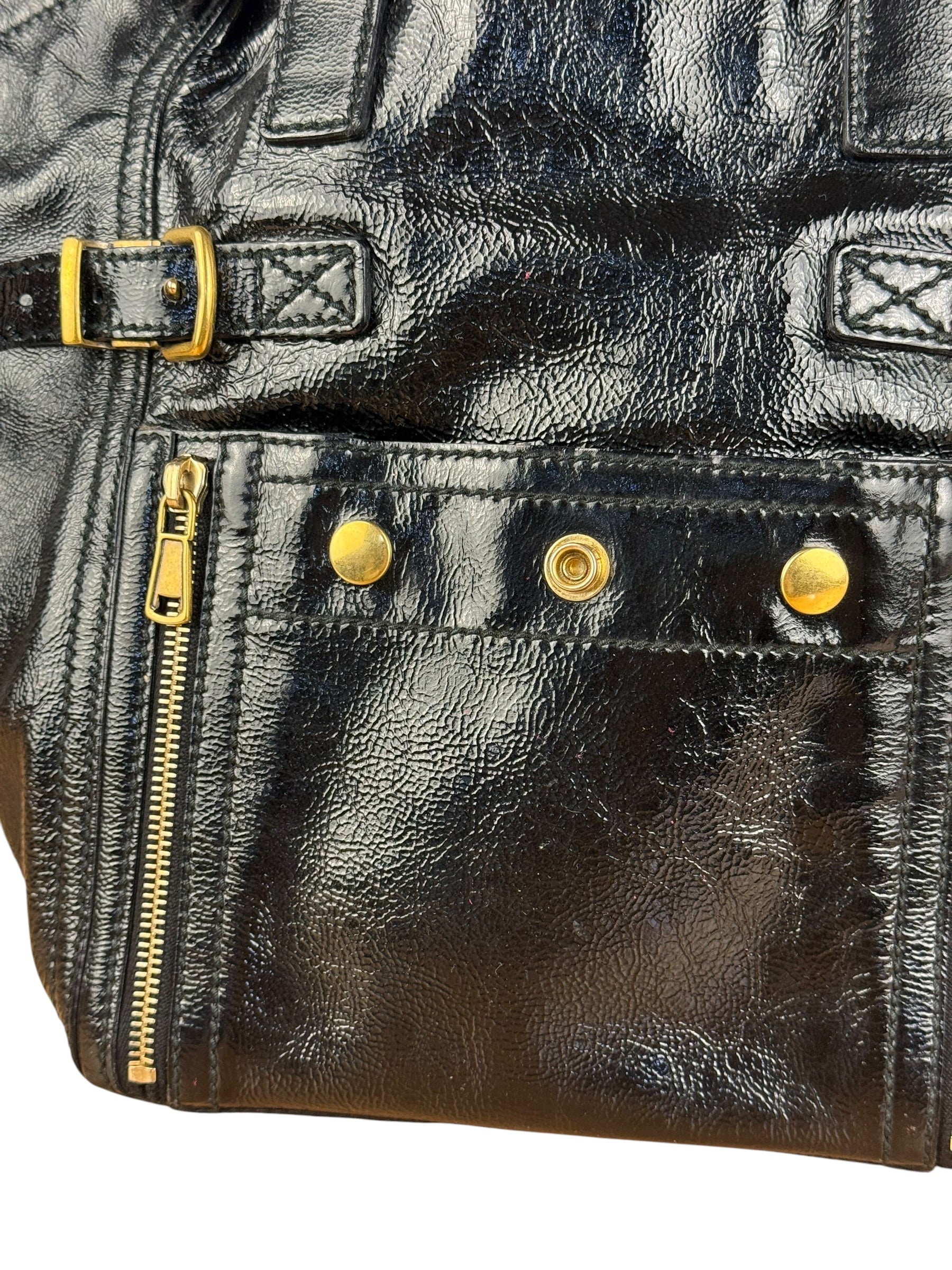 YSL Vintage Black Patent Leather Downtown Handbag