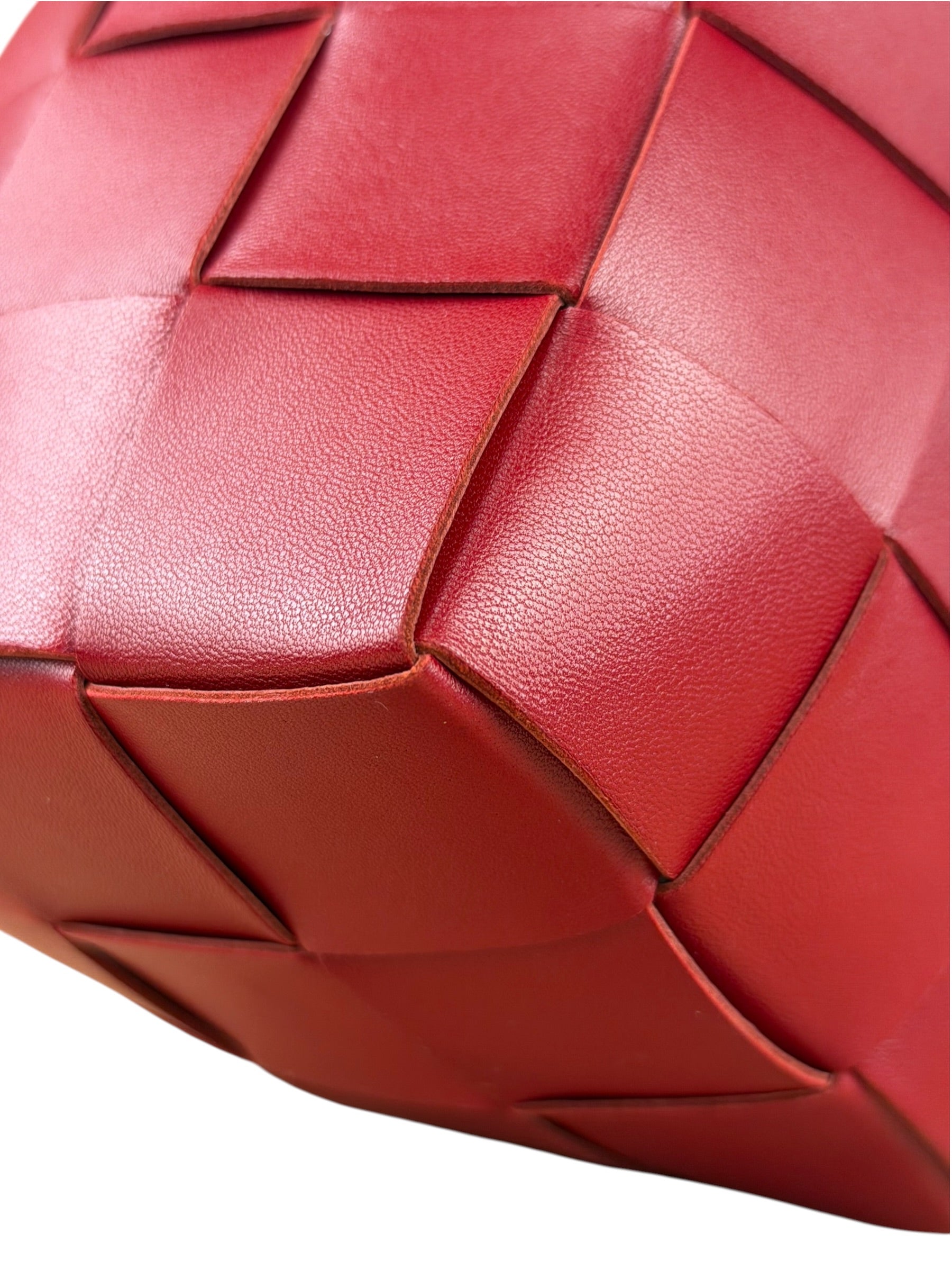 Bottega Veneta Red Leather Cassestte Maxi Intrecciato Bucket Bag