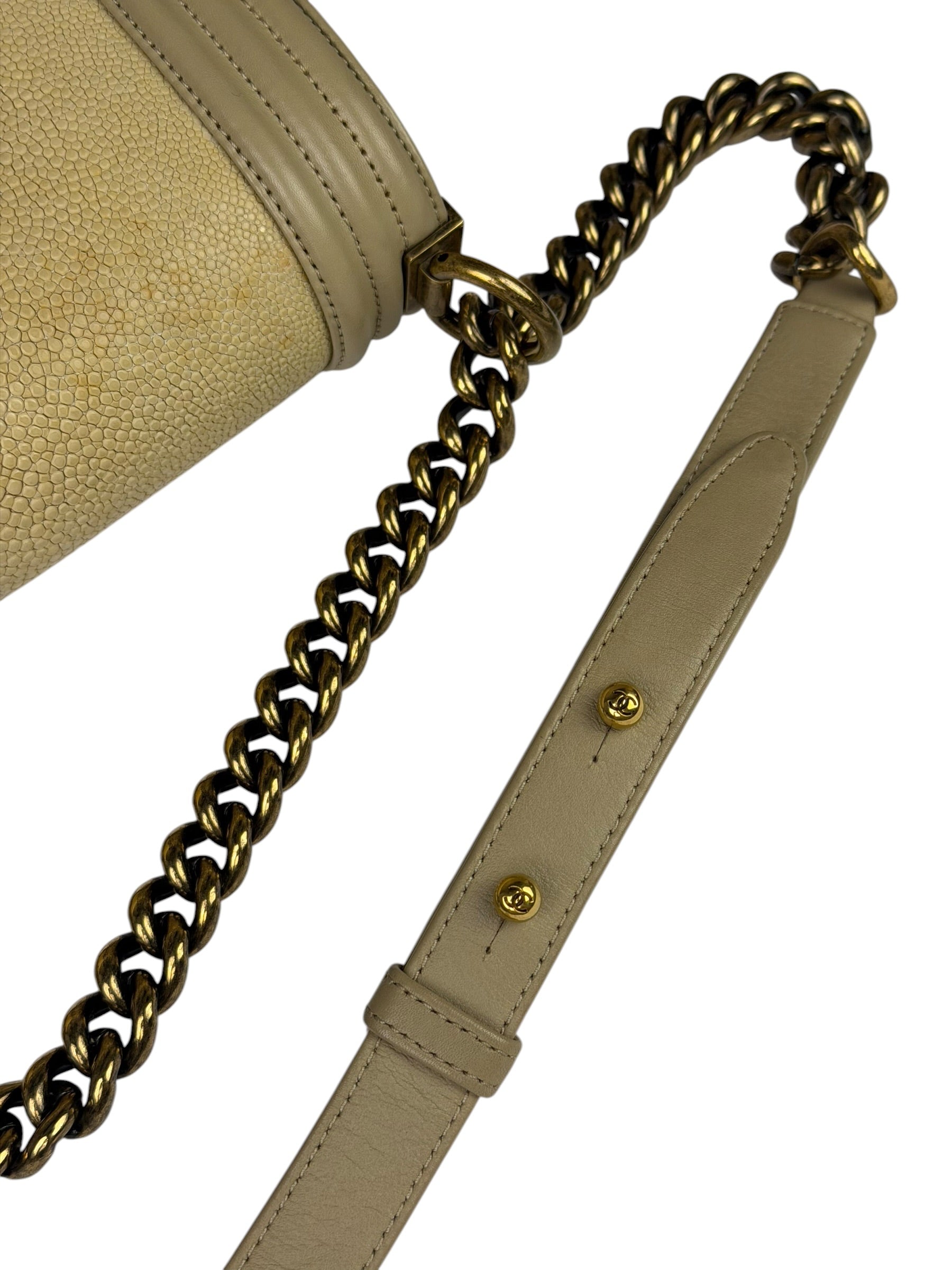 Chanel Beige Leather Boy Stingray Flap Bag 2013