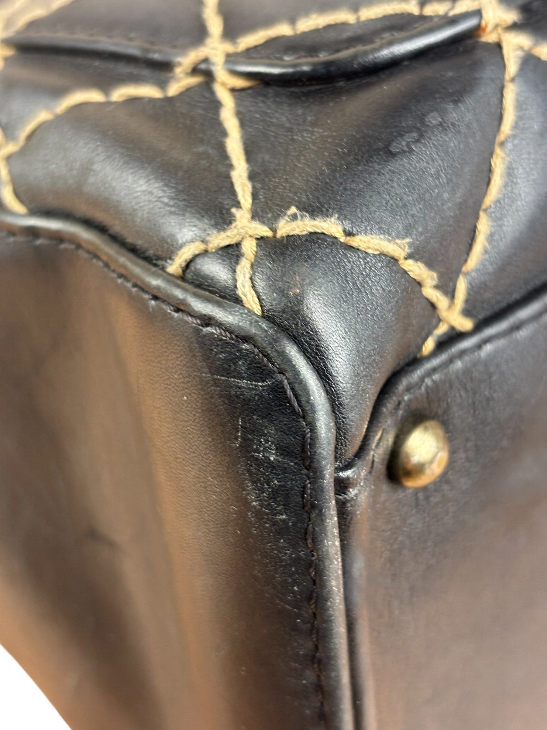 Chanel Vintage Black Leather Wild Stitch Bowler Shoulder Bag 2001