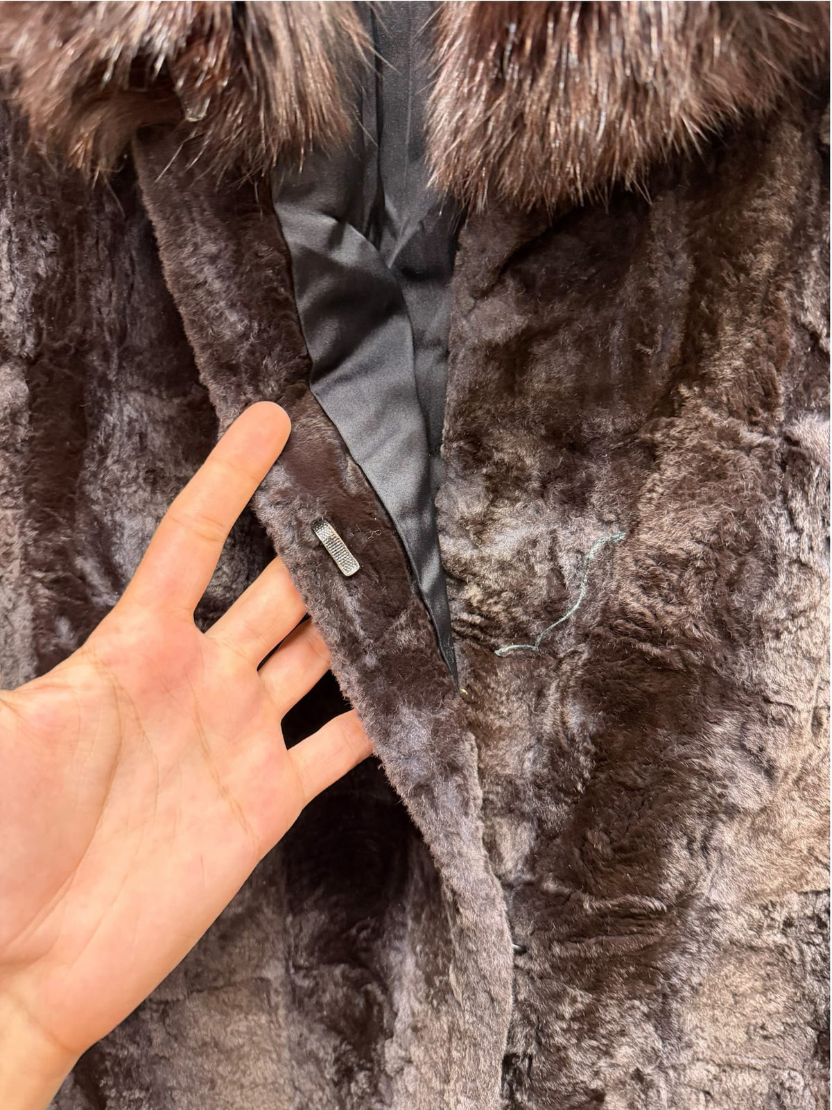 Vintage Emba Brown Mink Trim Persian Lamb Fur Long Coat