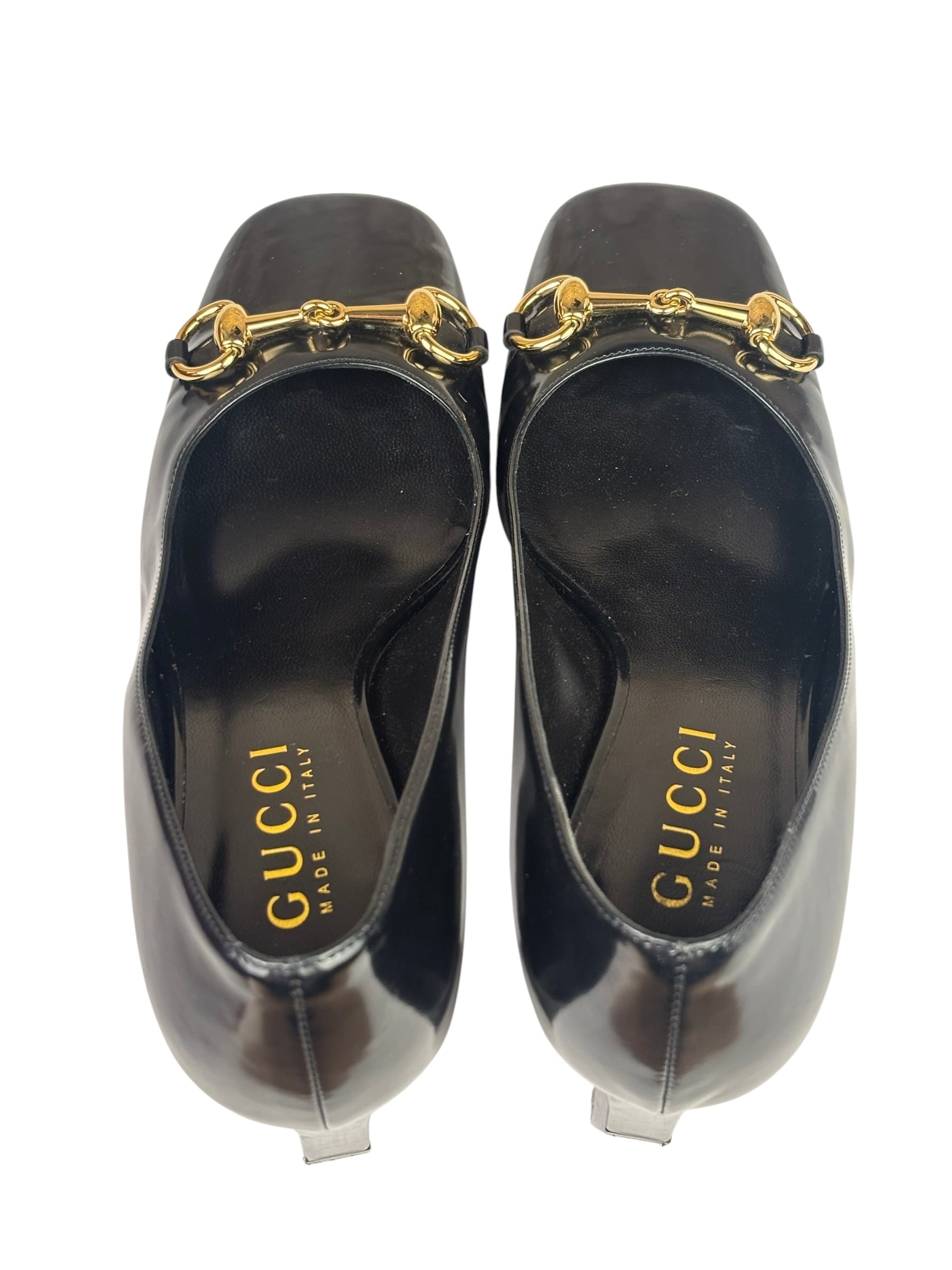 Gucci Women's Gold Horsebit Signora Black Leather Pumps