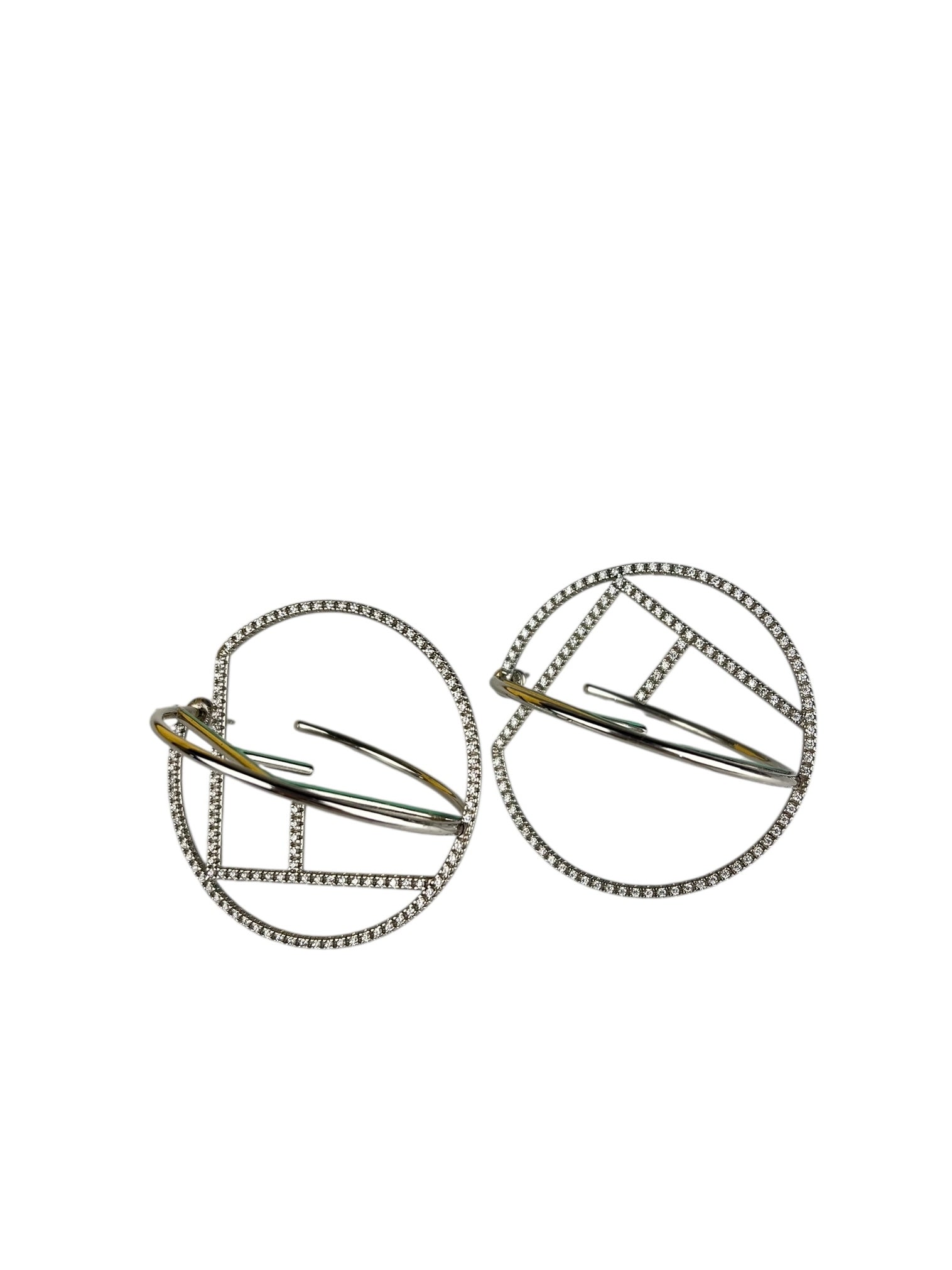 Fendi FF Silver/Teal Logo Hoop Earrings